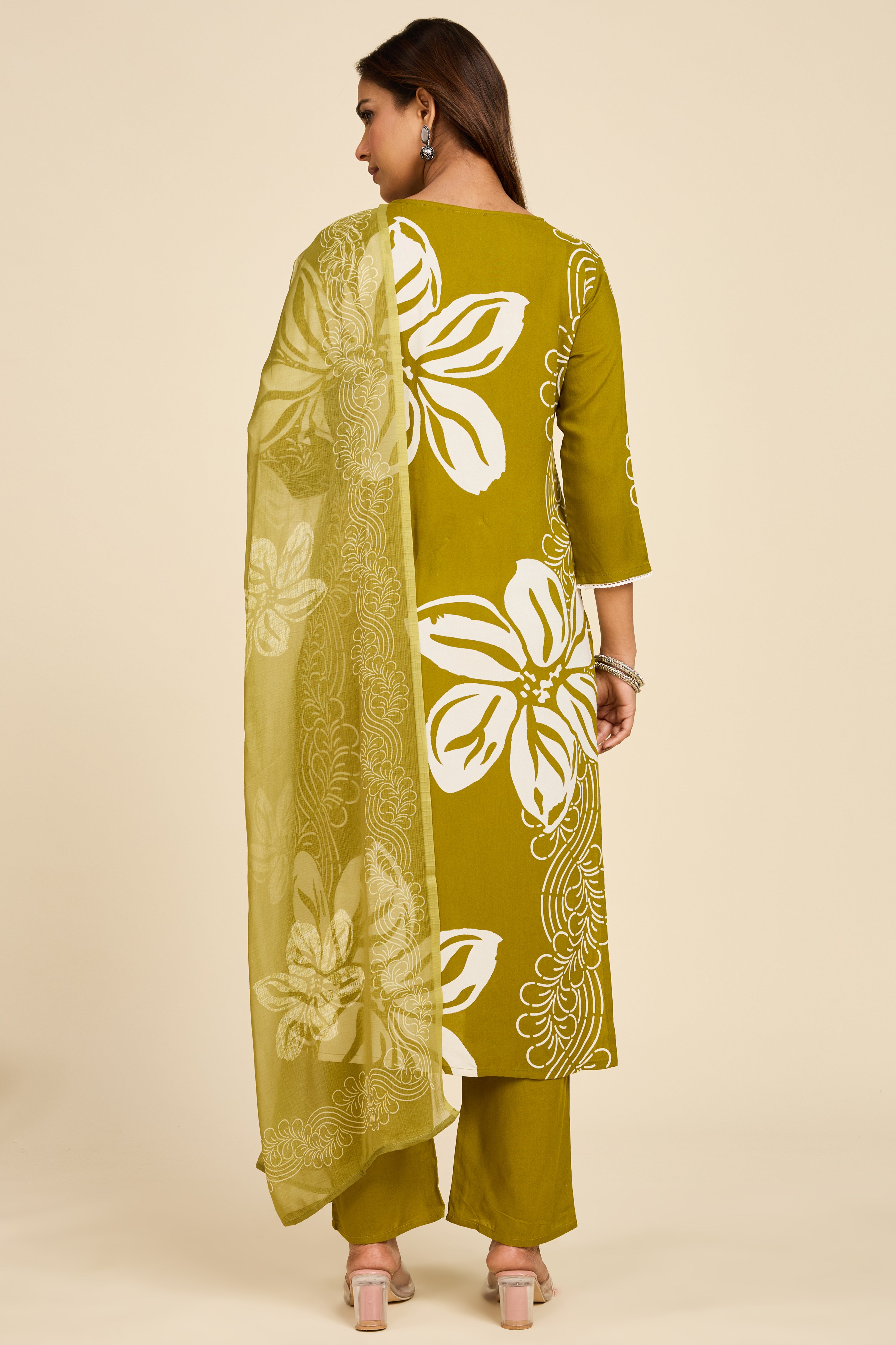 Alaya Select Olive Bloom Cotton Kurta Set