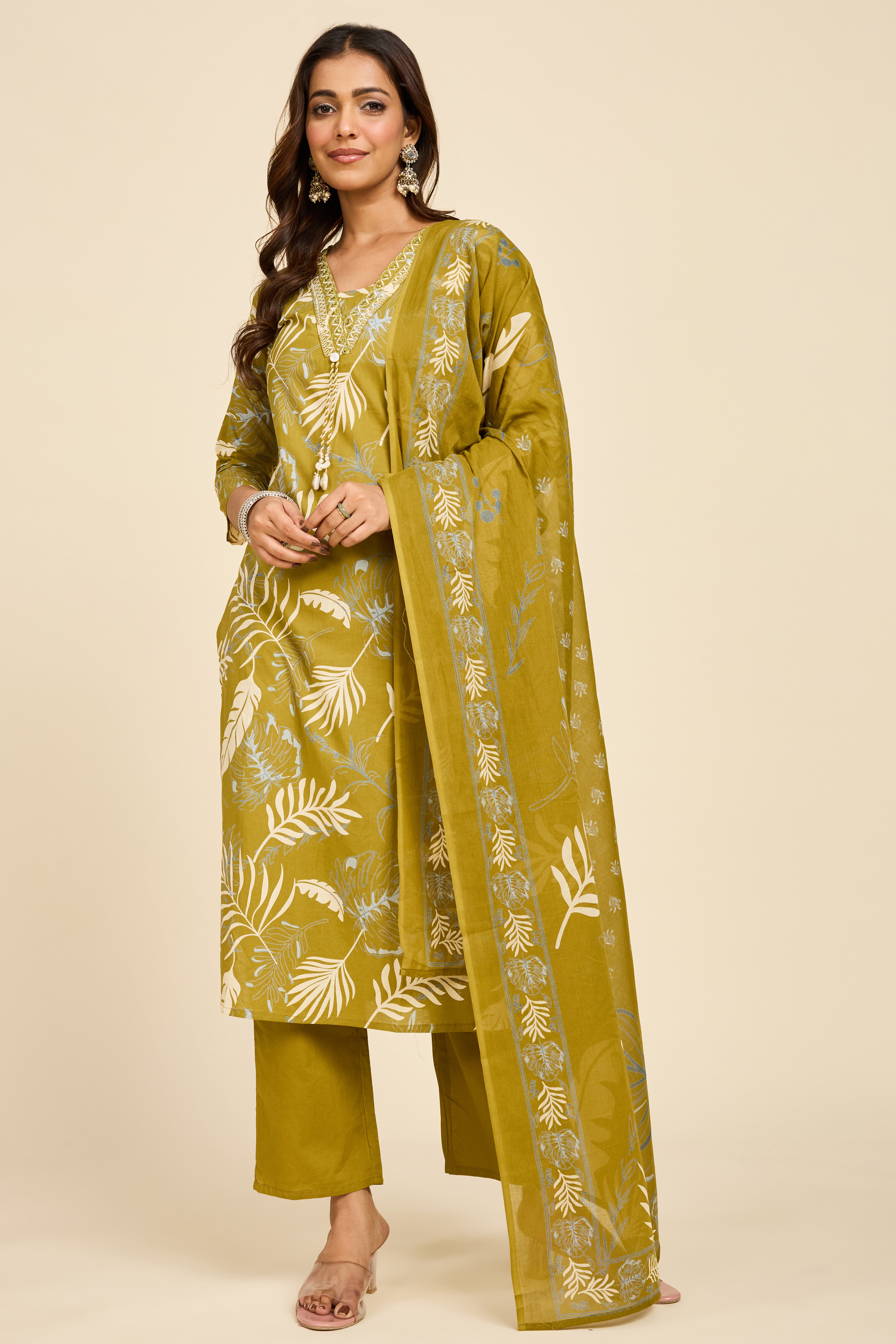 Alaya Select Olive Cotton Kurta Set
