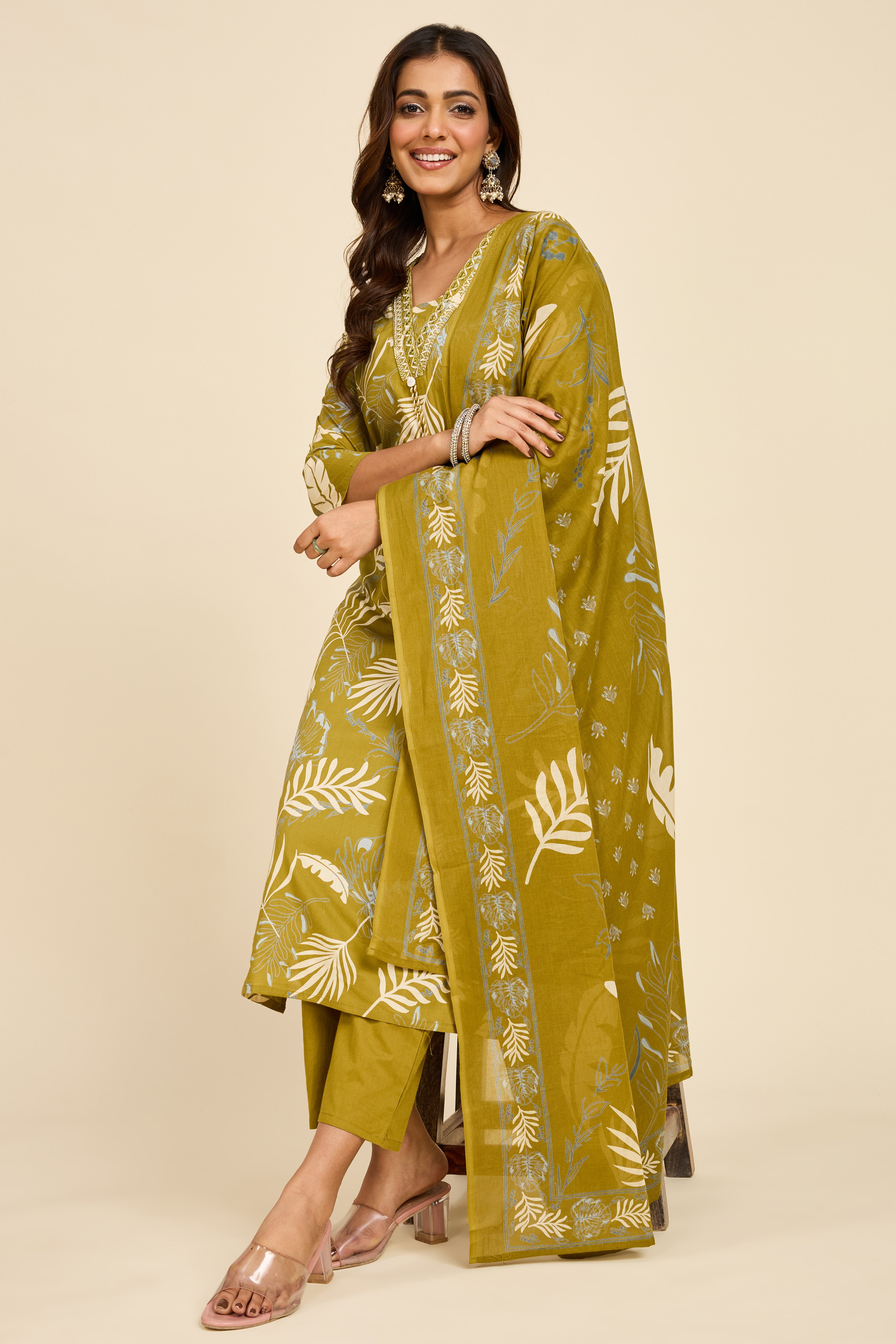 Alaya Select Olive Cotton Kurta Set