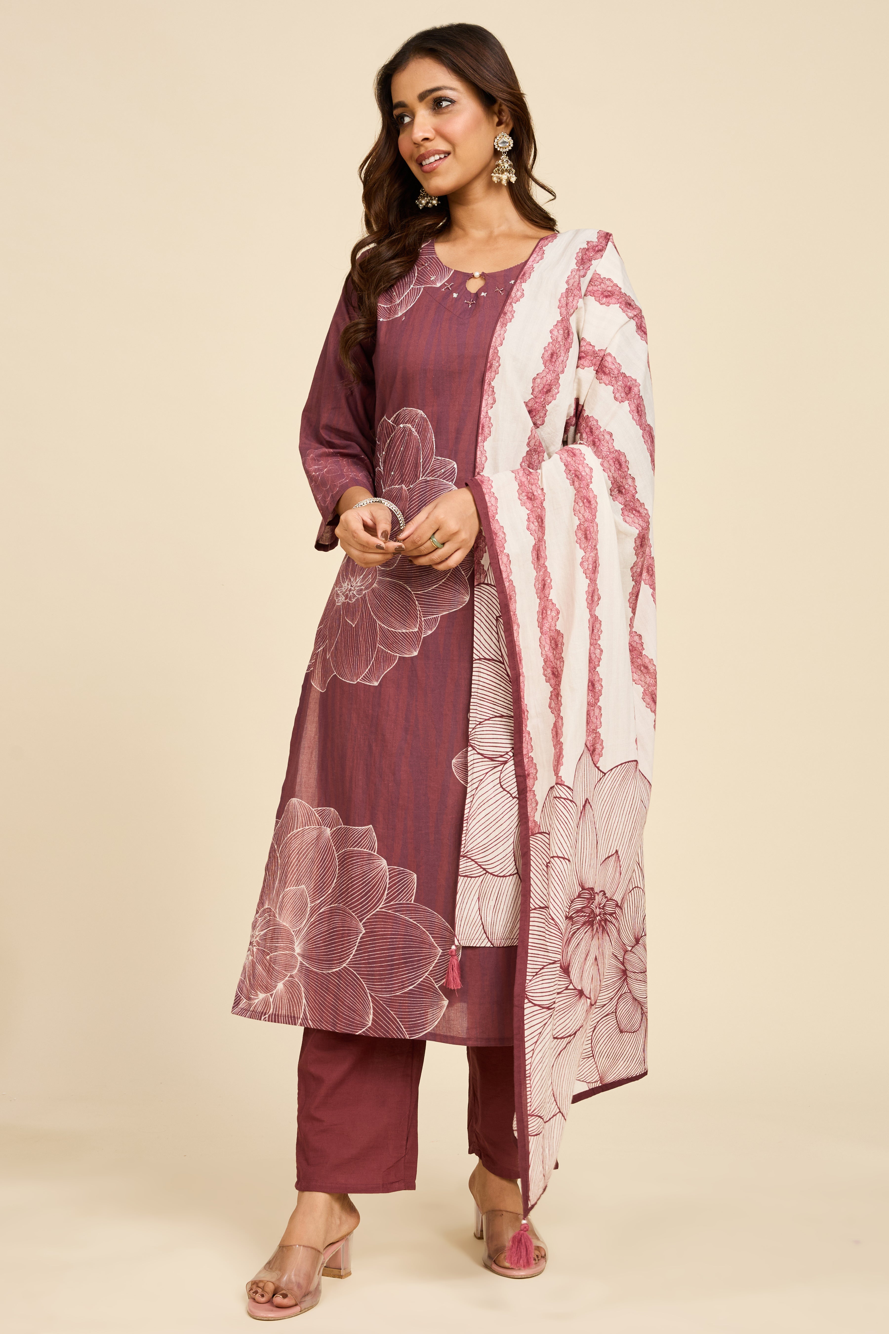 Alaya Select Mauve Floral Cotton Kurta Set