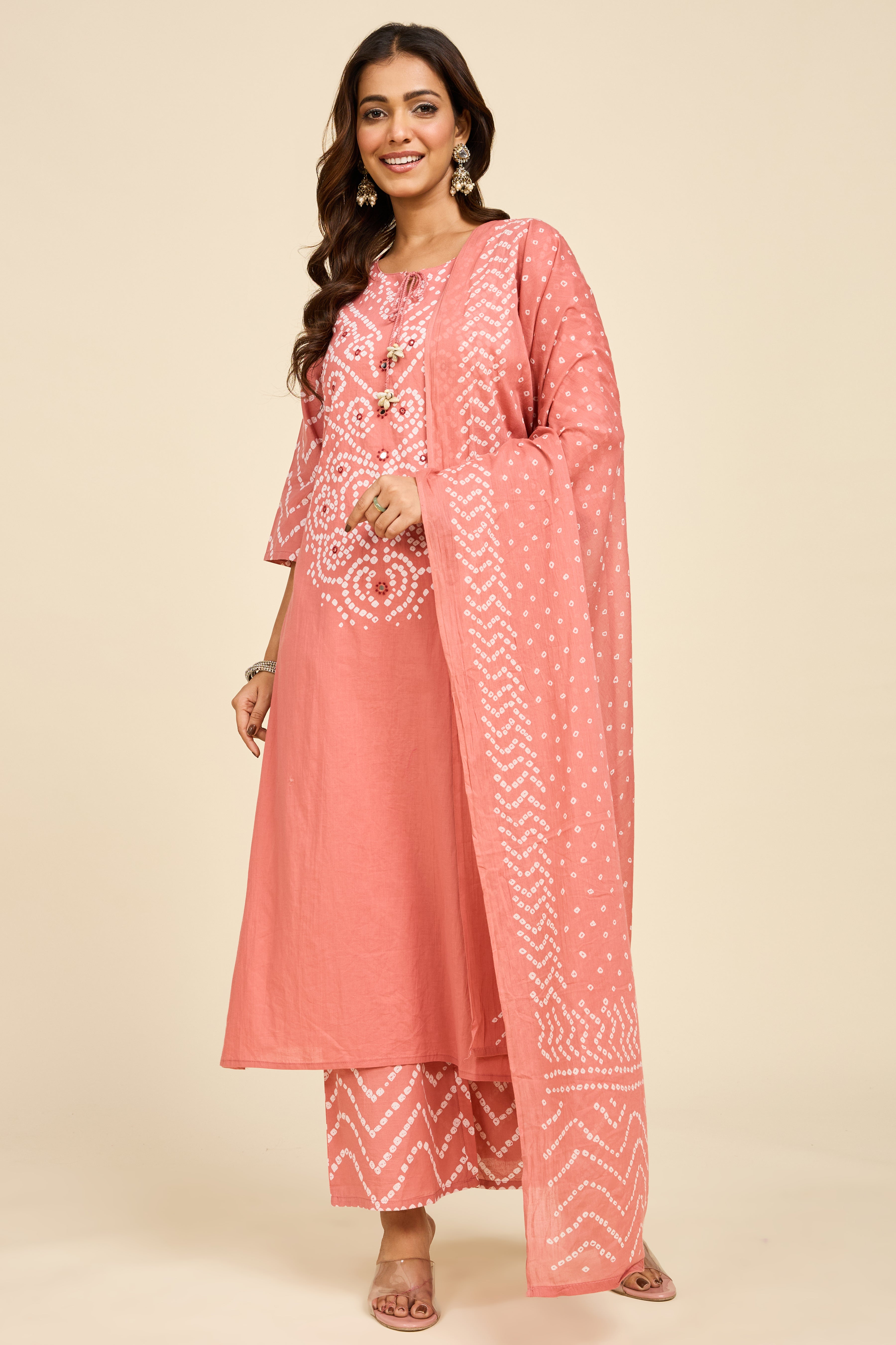 Alaya Select Bandhej Rose Kurta Set