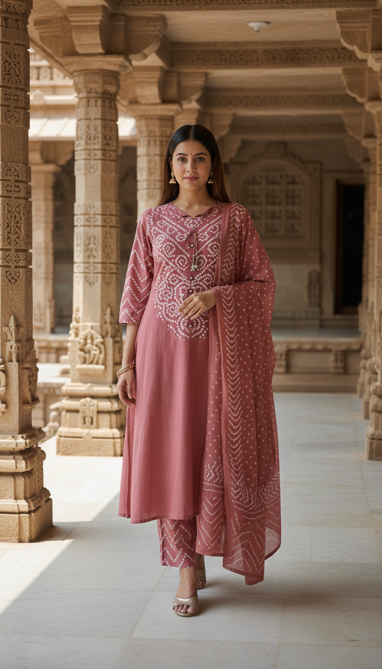 Alaya Select Bandhej Rose Kurta Set
