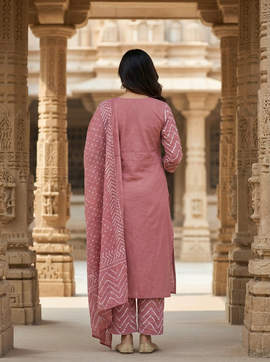 Alaya Select Bandhej Rose Kurta Set