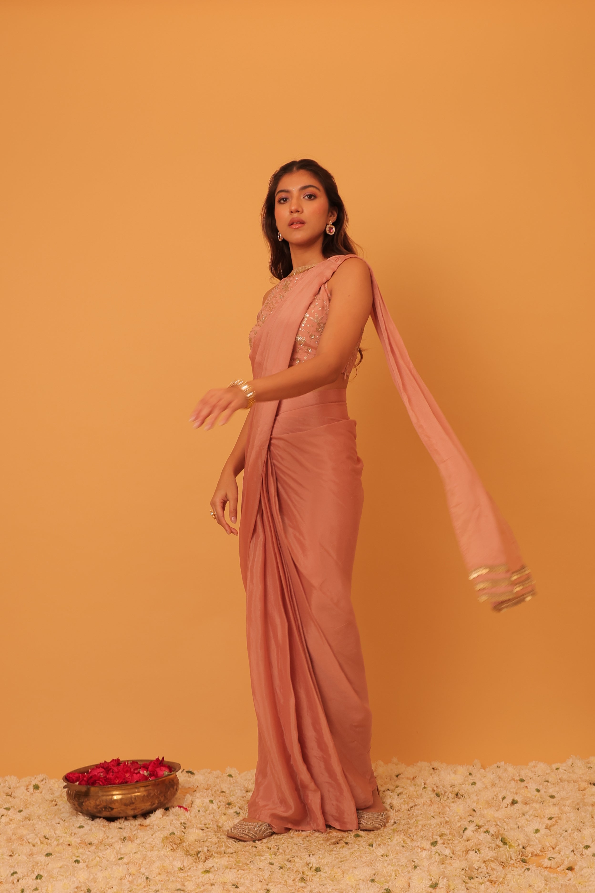 Alaya Mehfil Blush Pink Drape Sari Set