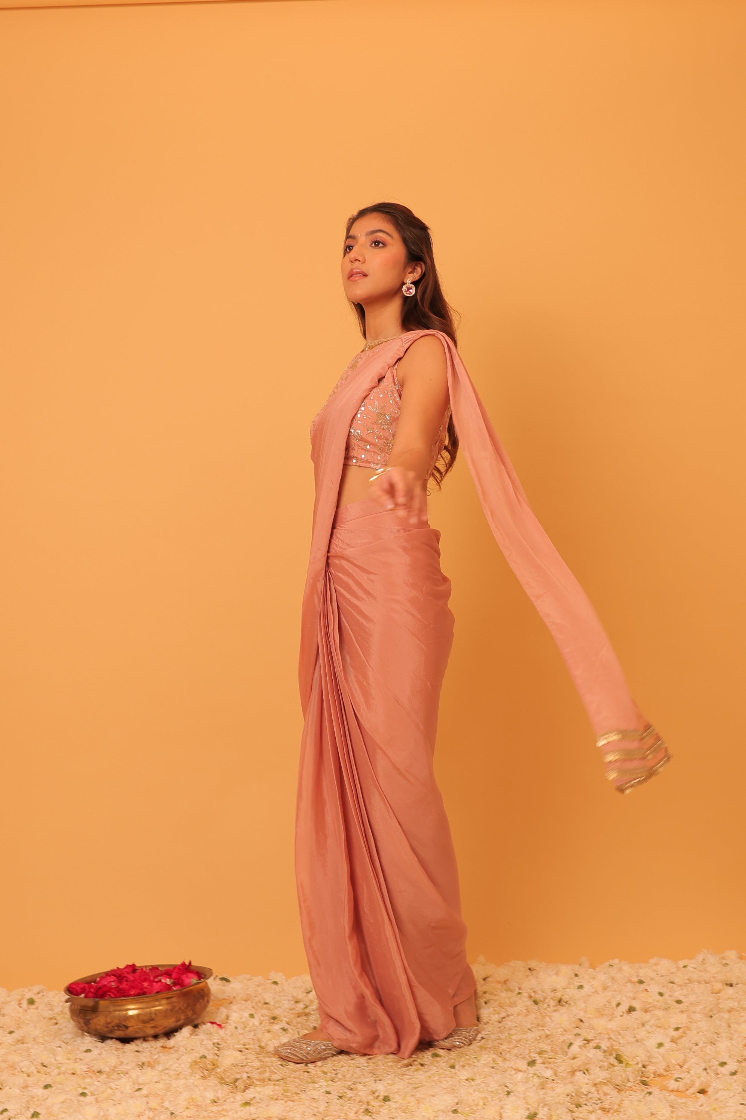 Alaya Mehfil Blush Pink Drape Sari Set