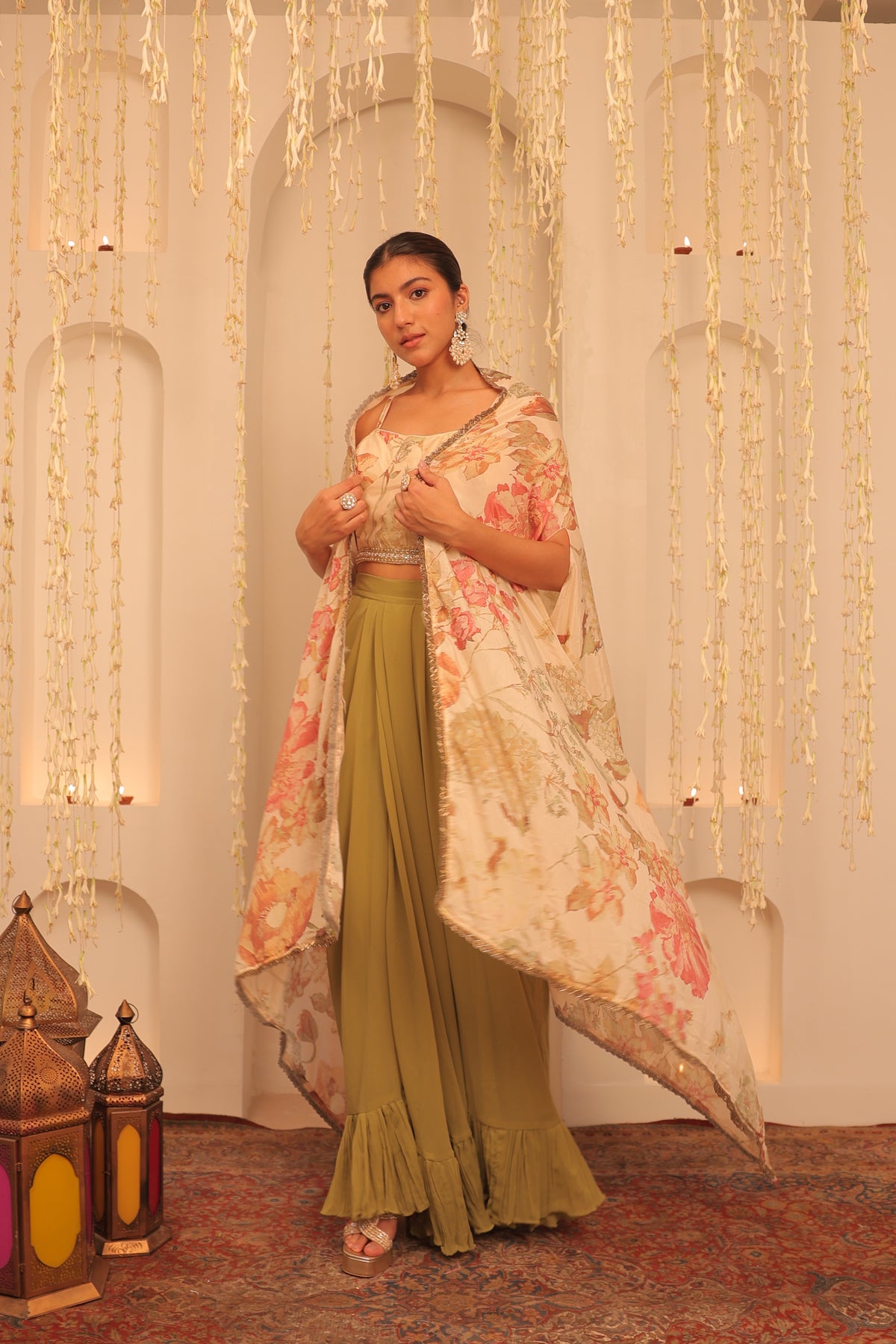 Alaya Mehfil Beige Fern Cape Set