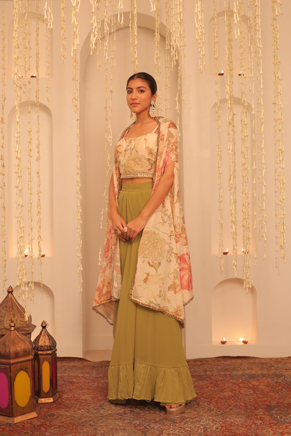 Alaya Mehfil Beige Fern Cape Set