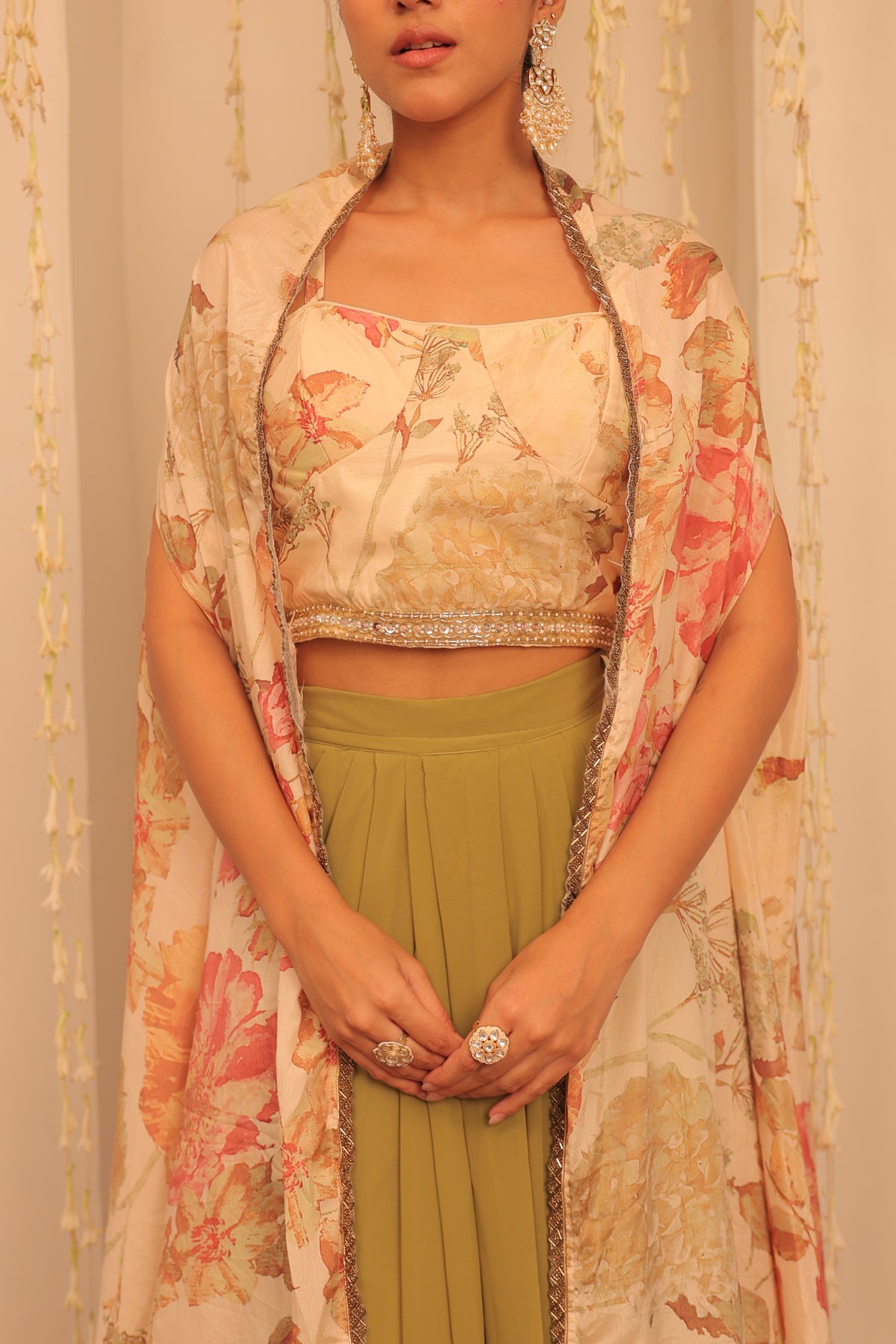 Alaya Mehfil Beige Fern Cape Set
