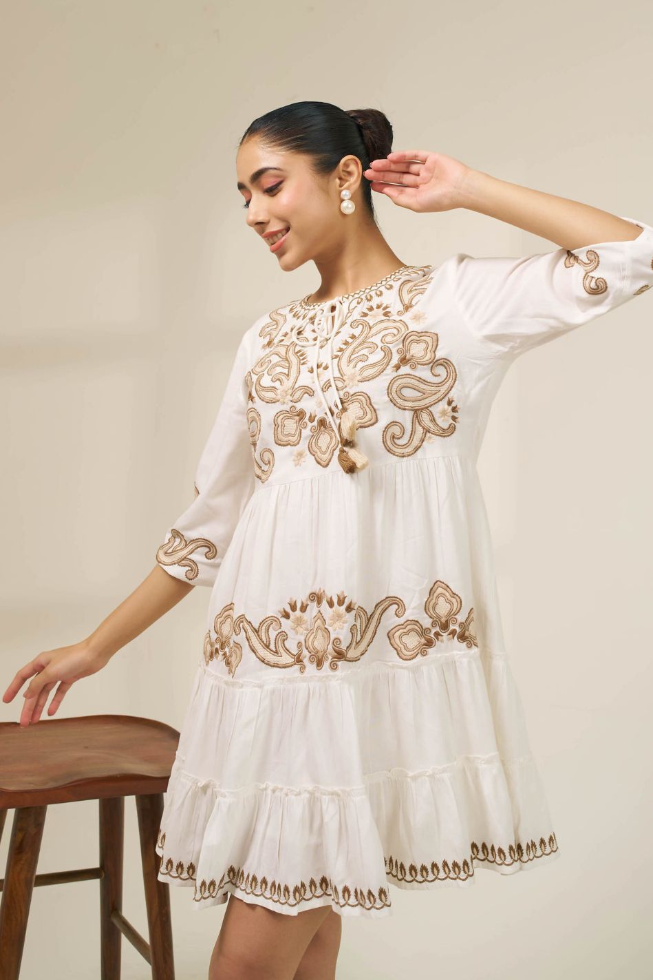 Meher White Embroidered Tiered Summer Dress Meher White Embroidered Tiered Summer Dress
