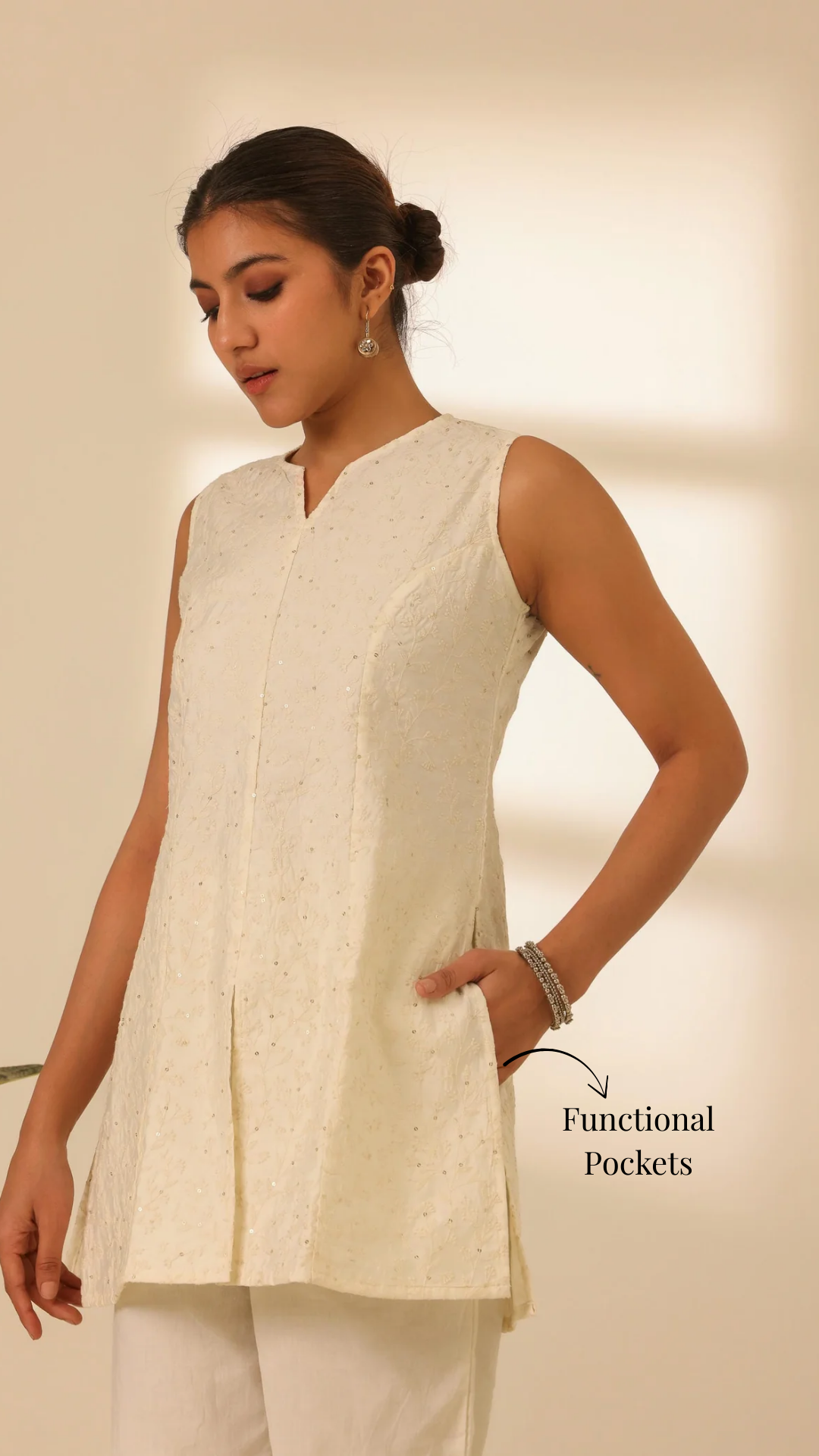 Rangrez Moonlight White Embroidered Short Kurta Set