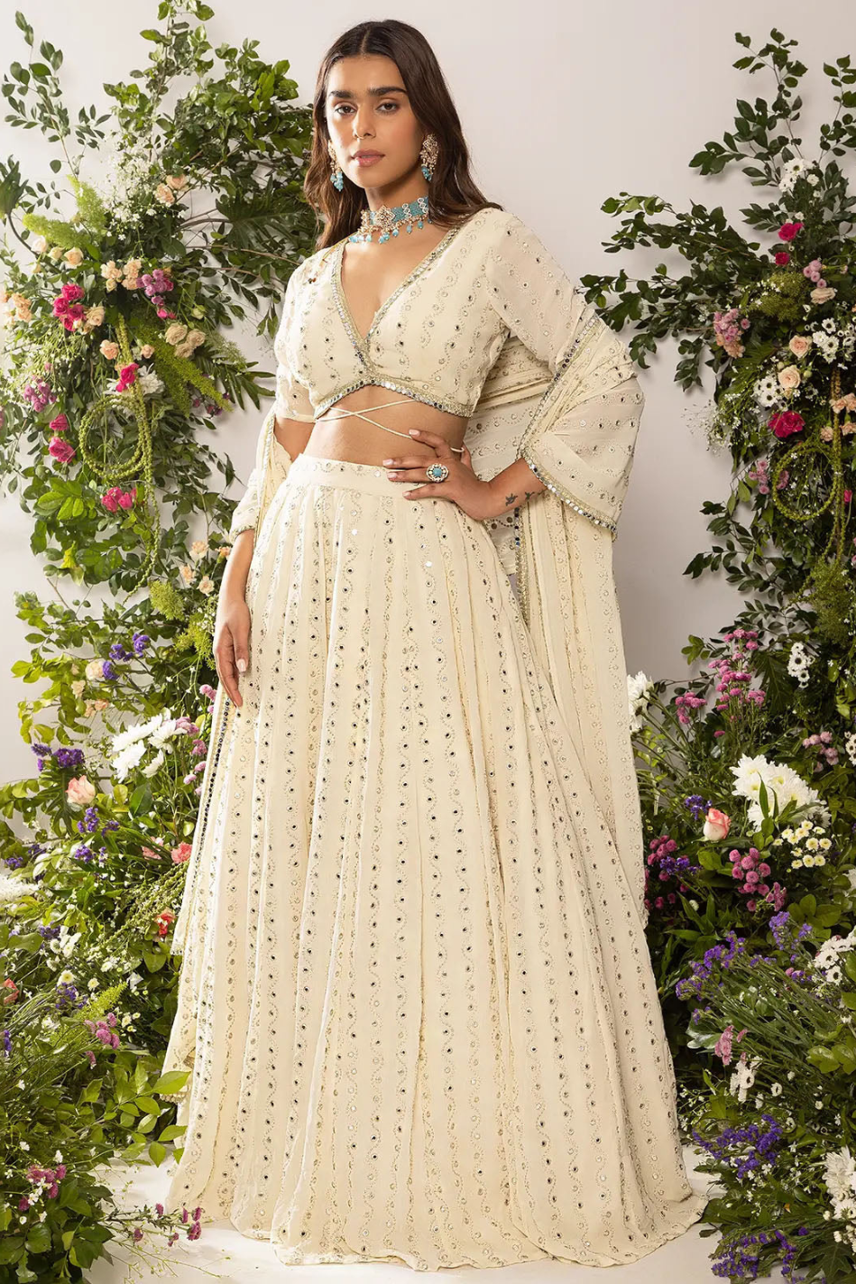 Astoria Ivory Mirror Work Lehenga Set