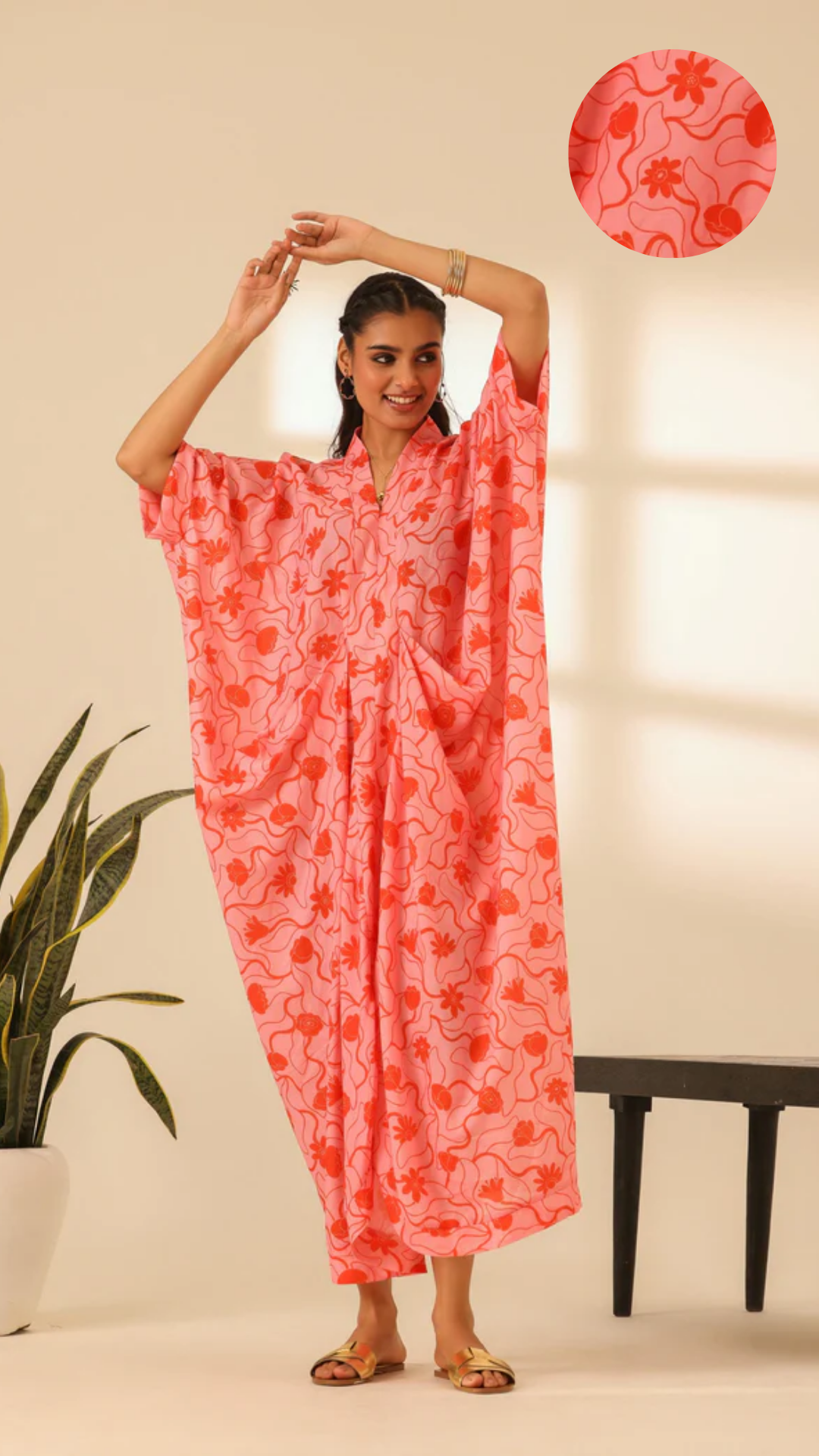 Rangrez Flamingo Draped Kaftan