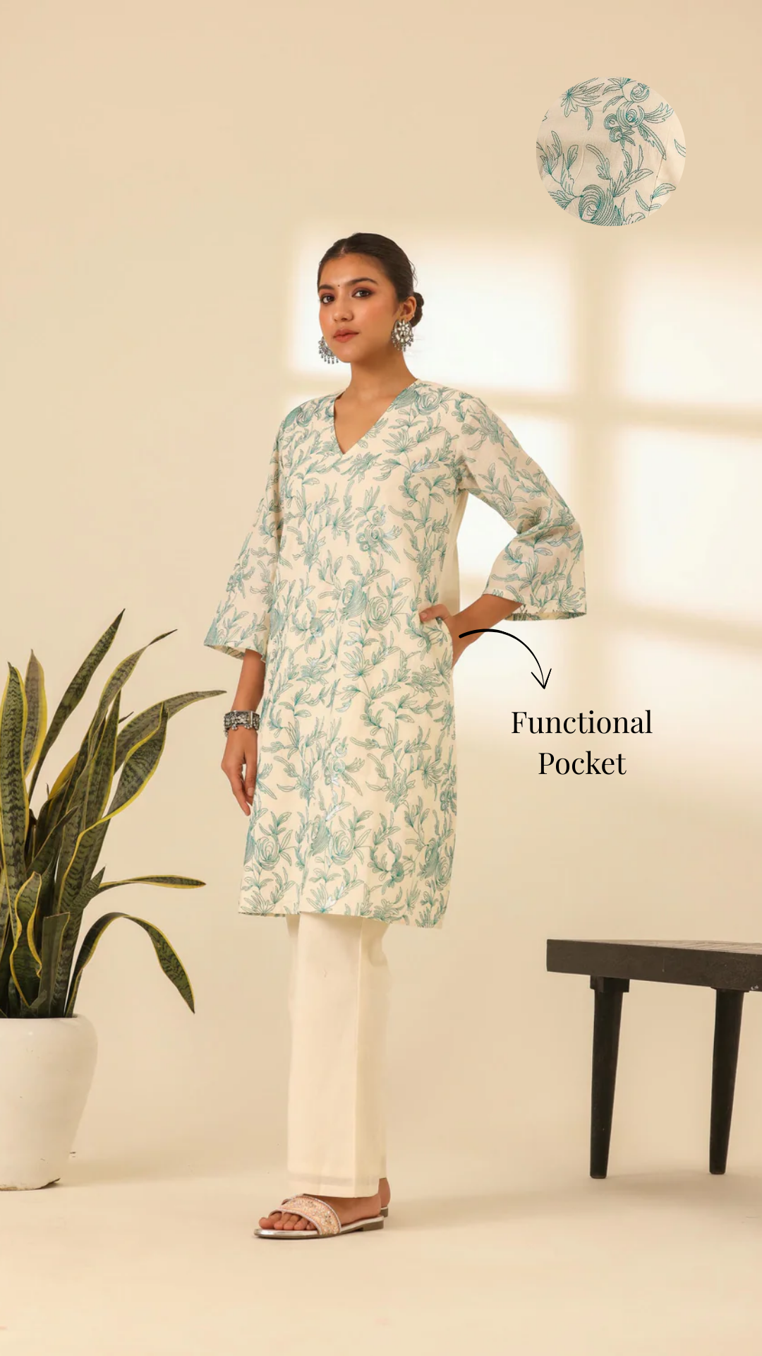 Rangrez Mint Glow A Line Embroidered Kurta Set