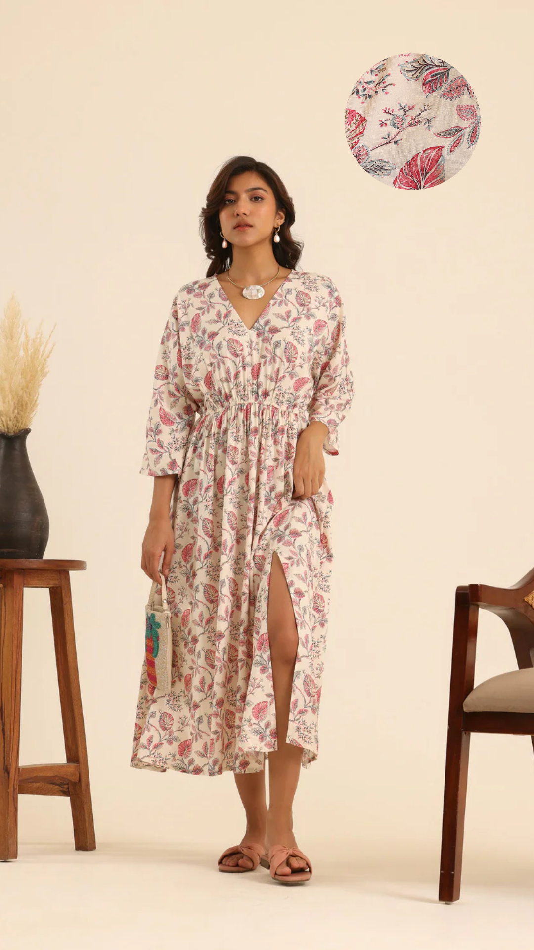 Rangrez Rose Latte Kaftan Dress