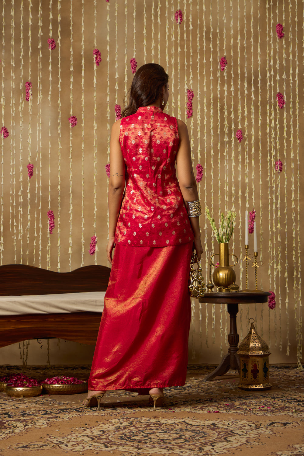 Jhoom Scarlet Brocade Fusion Drape Set
