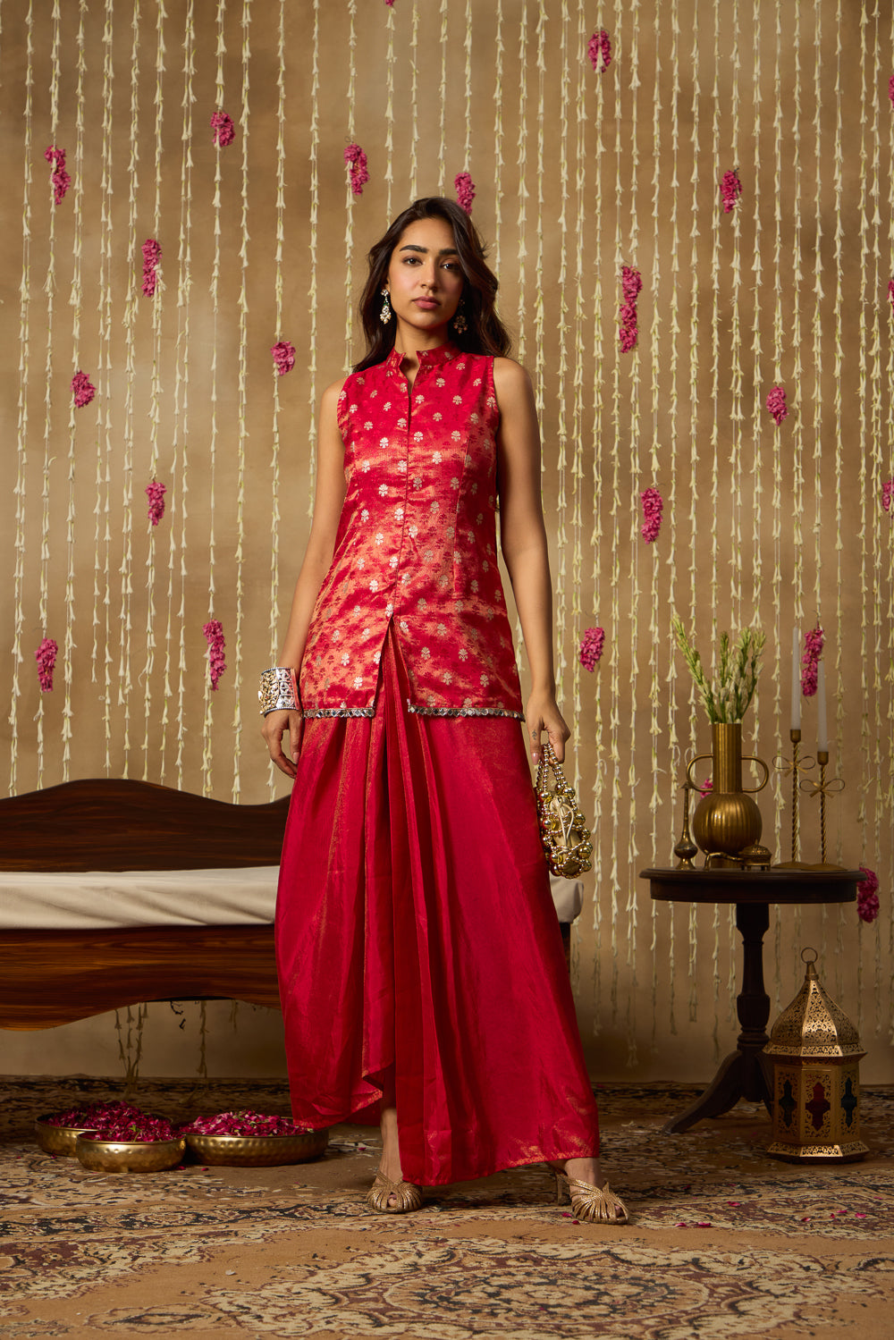 Jhoom Scarlet Brocade Fusion Drape Set