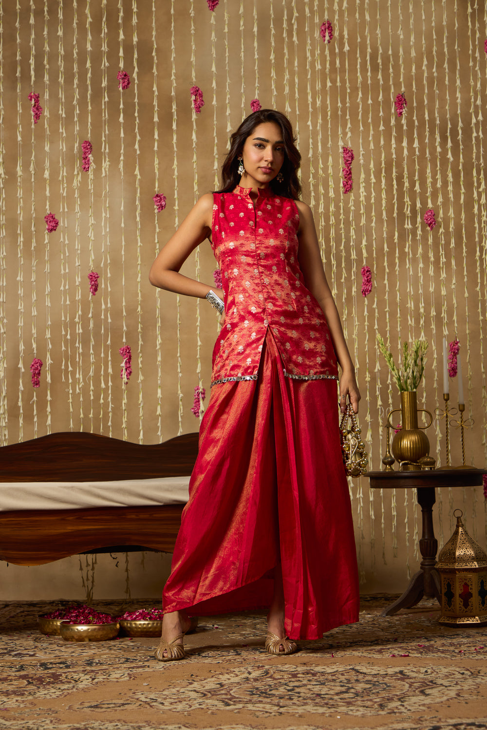 Jhoom Scarlet Brocade Fusion Drape Set
