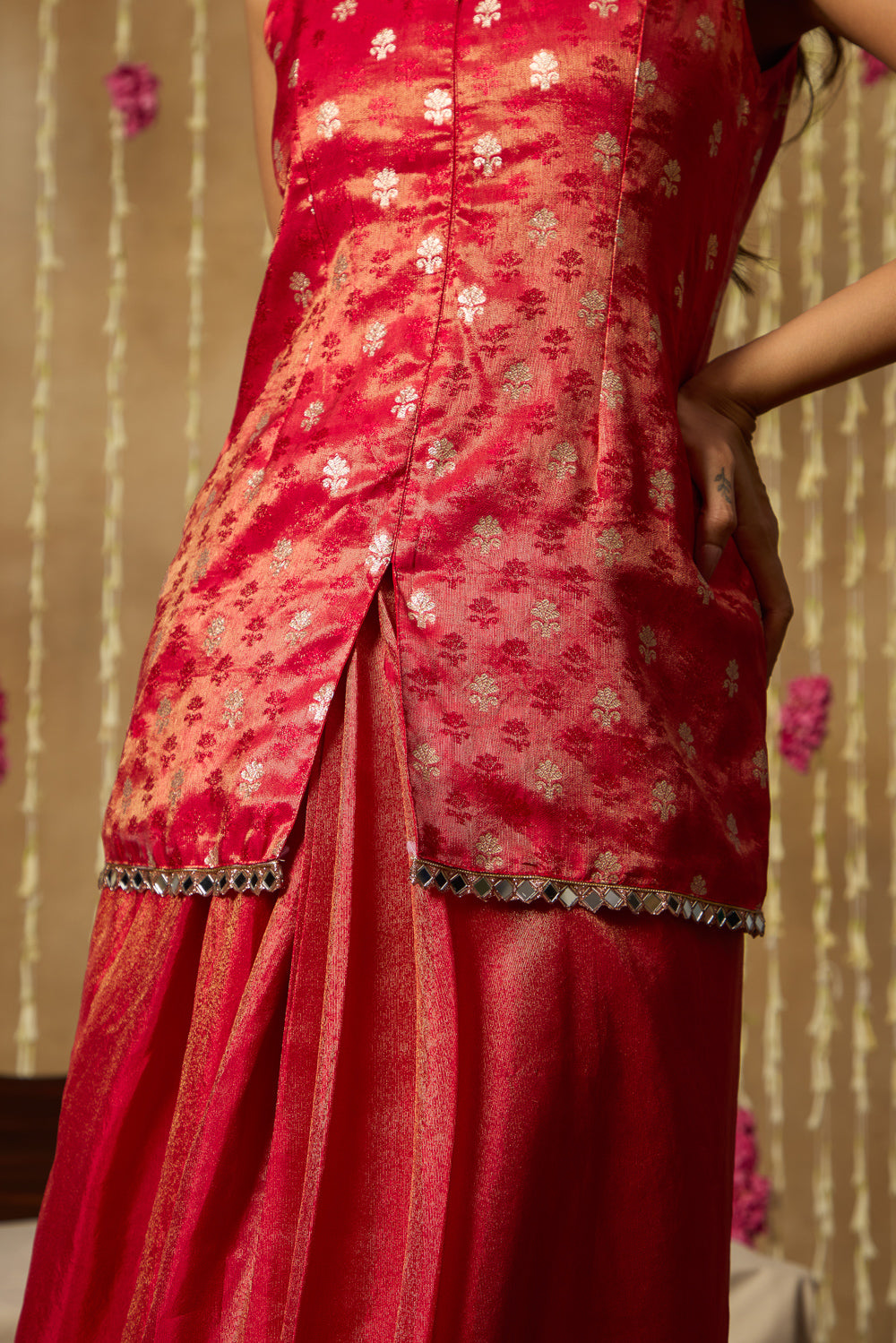 Jhoom Scarlet Brocade Fusion Drape Set