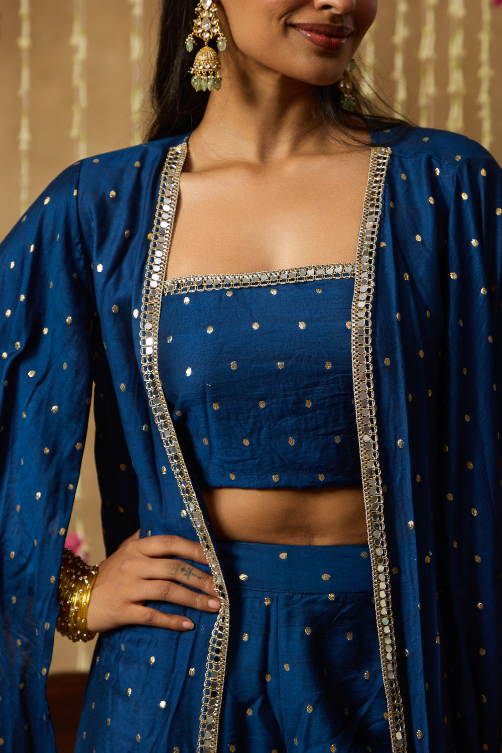 Jhoom Navy Zari Overlay Set