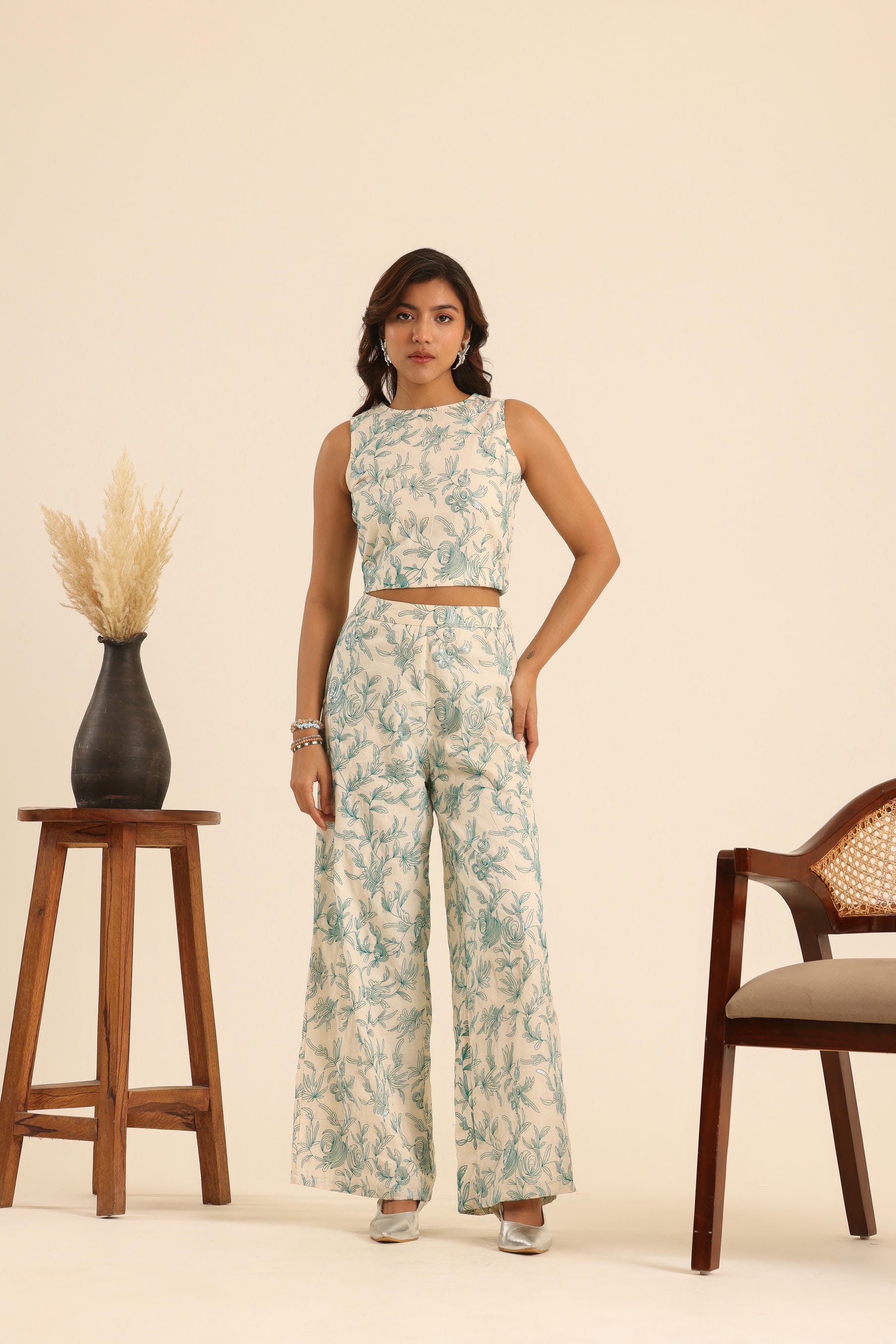 Rangrez Mint Glow Cotton Embroidered Top
