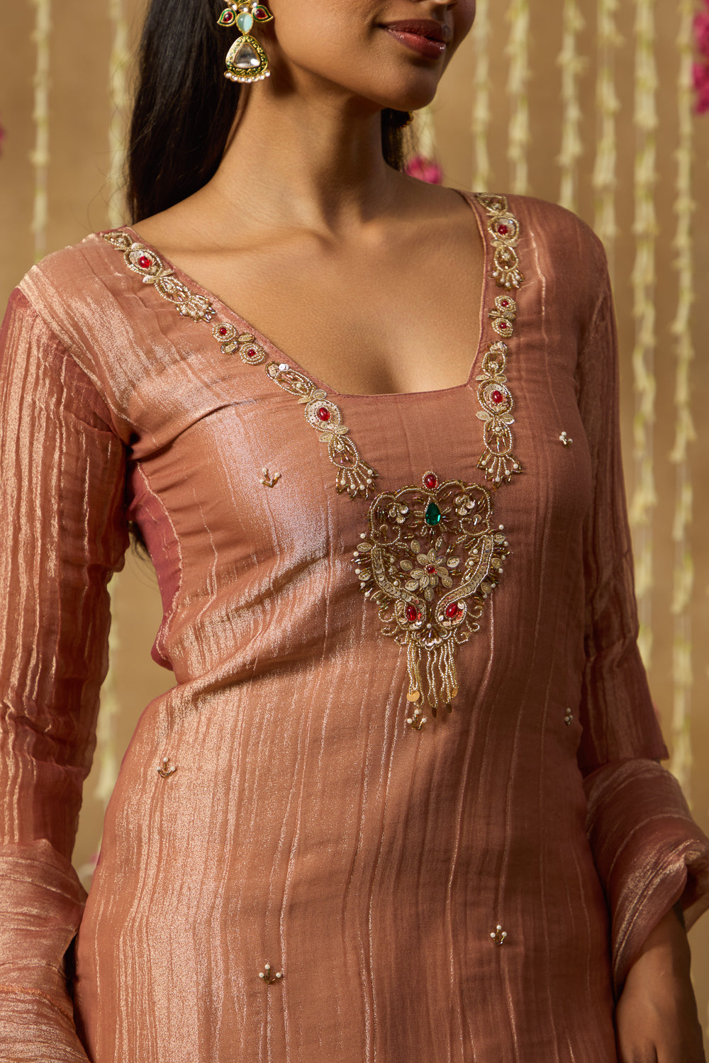 Jhoom Rose Gold Jeweled Kurta Set
