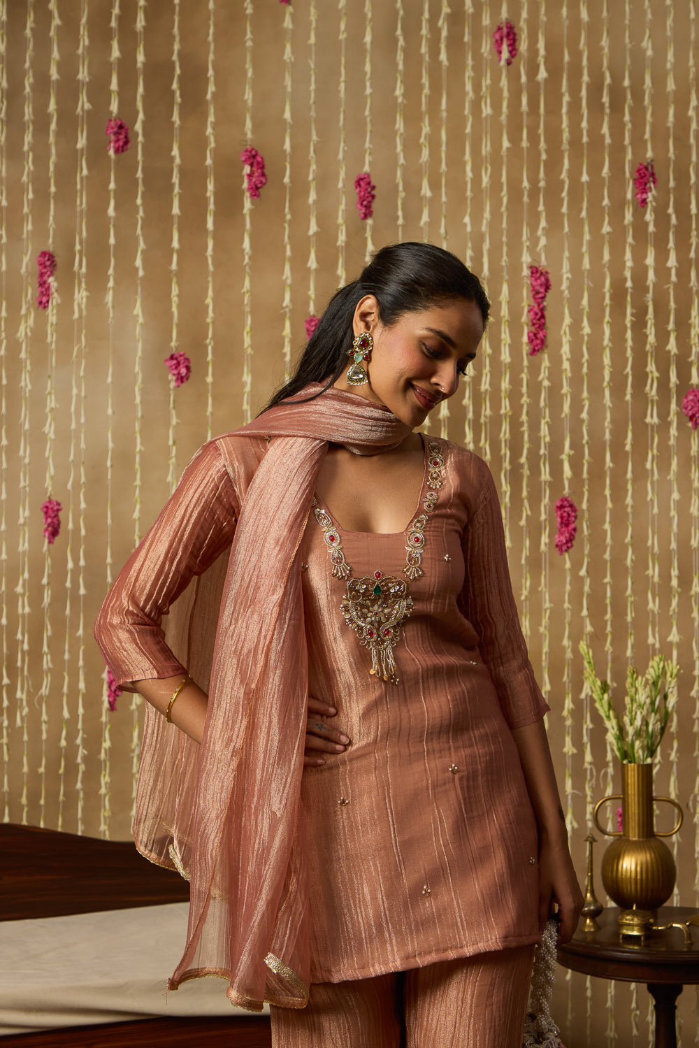 Jhoom Rose Gold Jeweled Kurta Set