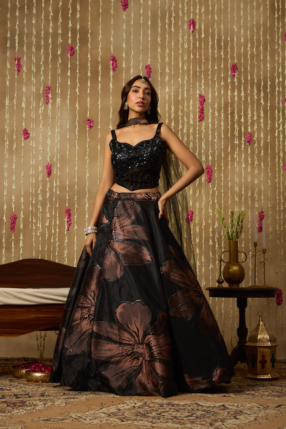 Jhoom Noir Floral Lehenga Set