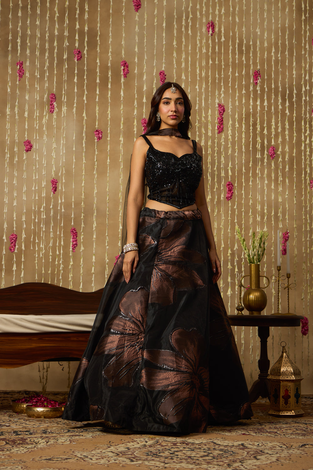 Jhoom Noir Floral Lehenga Set