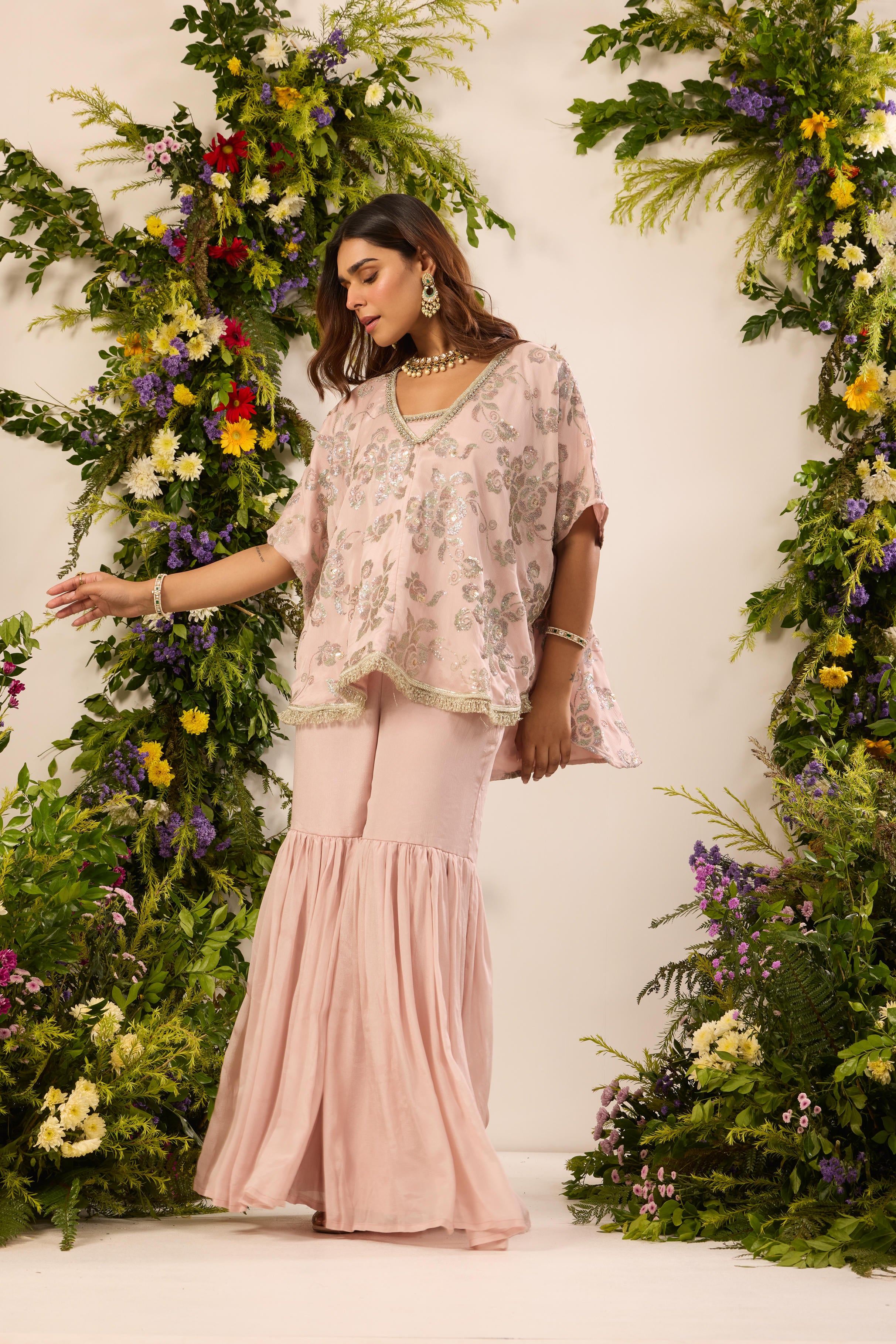 Mastaani Blush Bloom Sharara Set
