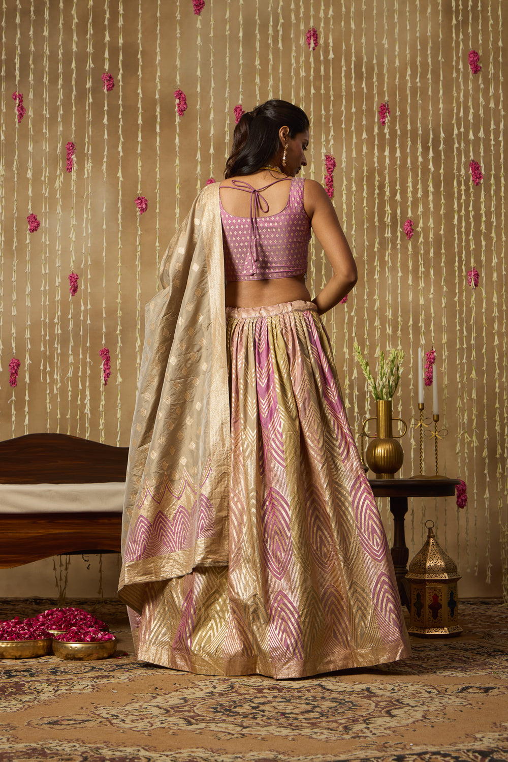 Jhoom Mauve Banarasi Lehenga Set