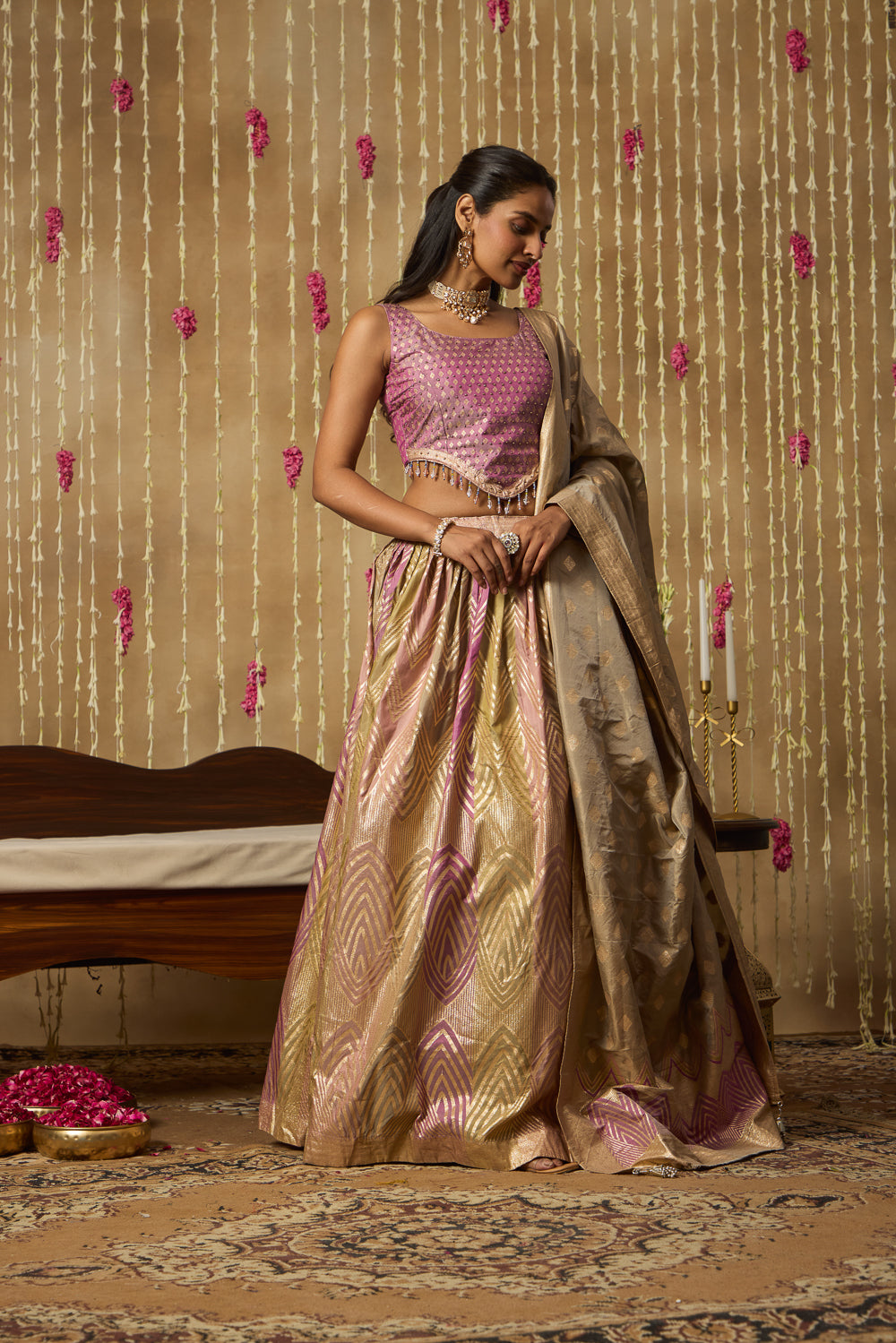 Jhoom Mauve Banarasi Lehenga Set