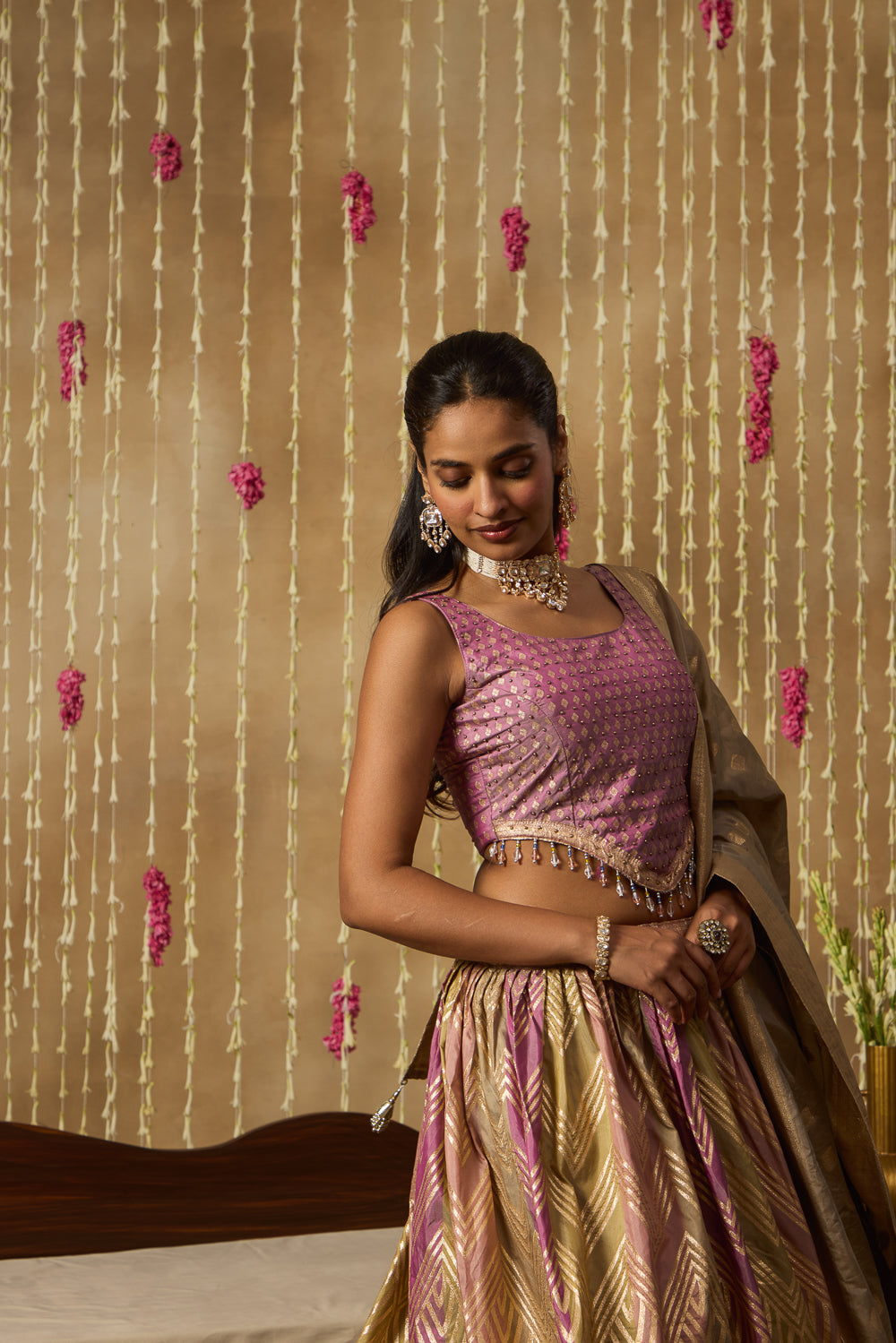 Jhoom Mauve Banarasi Lehenga Set