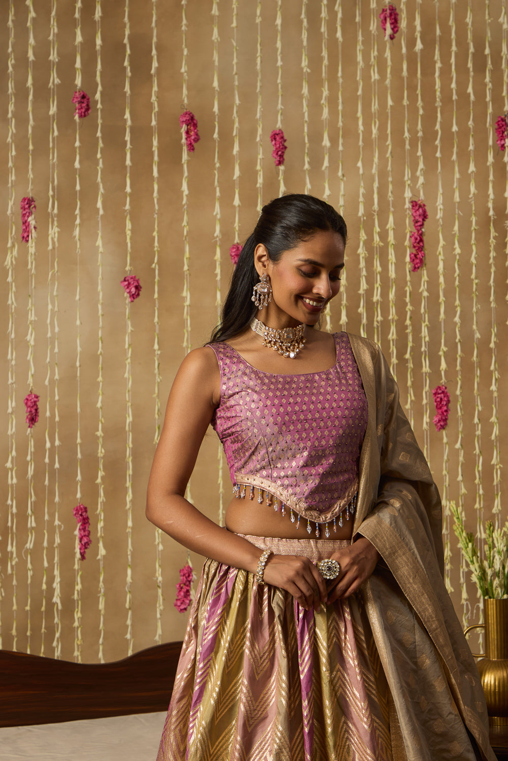 Jhoom Mauve Banarasi Lehenga Set