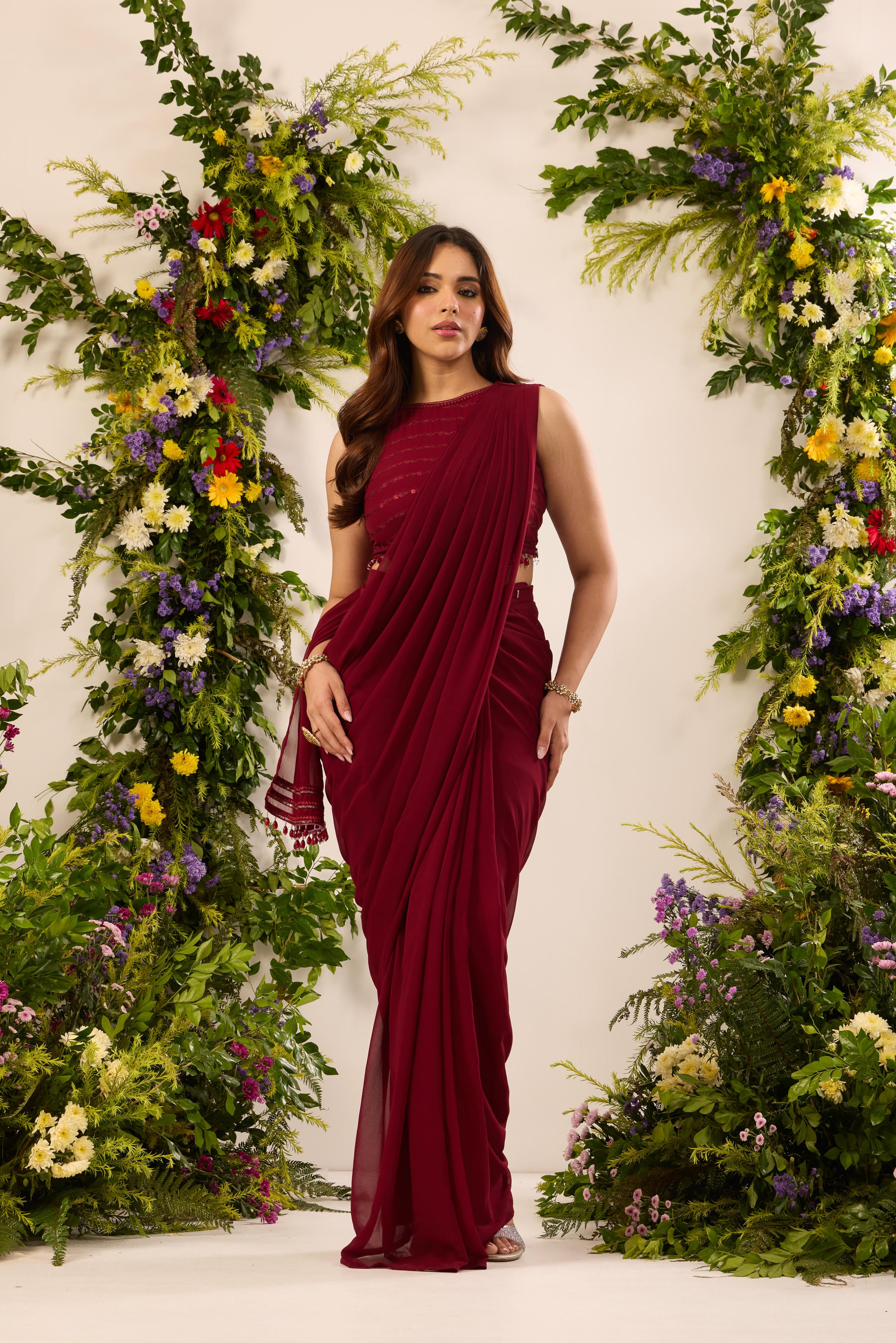 Mastaani Ruby Drape Saree Set