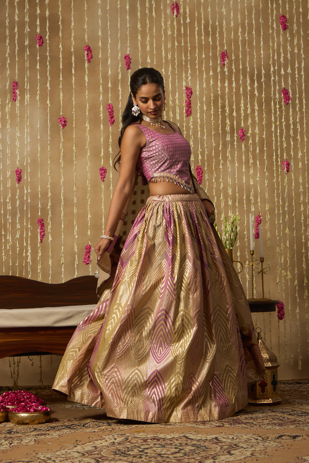 Jhoom Mauve Banarasi Lehenga Set