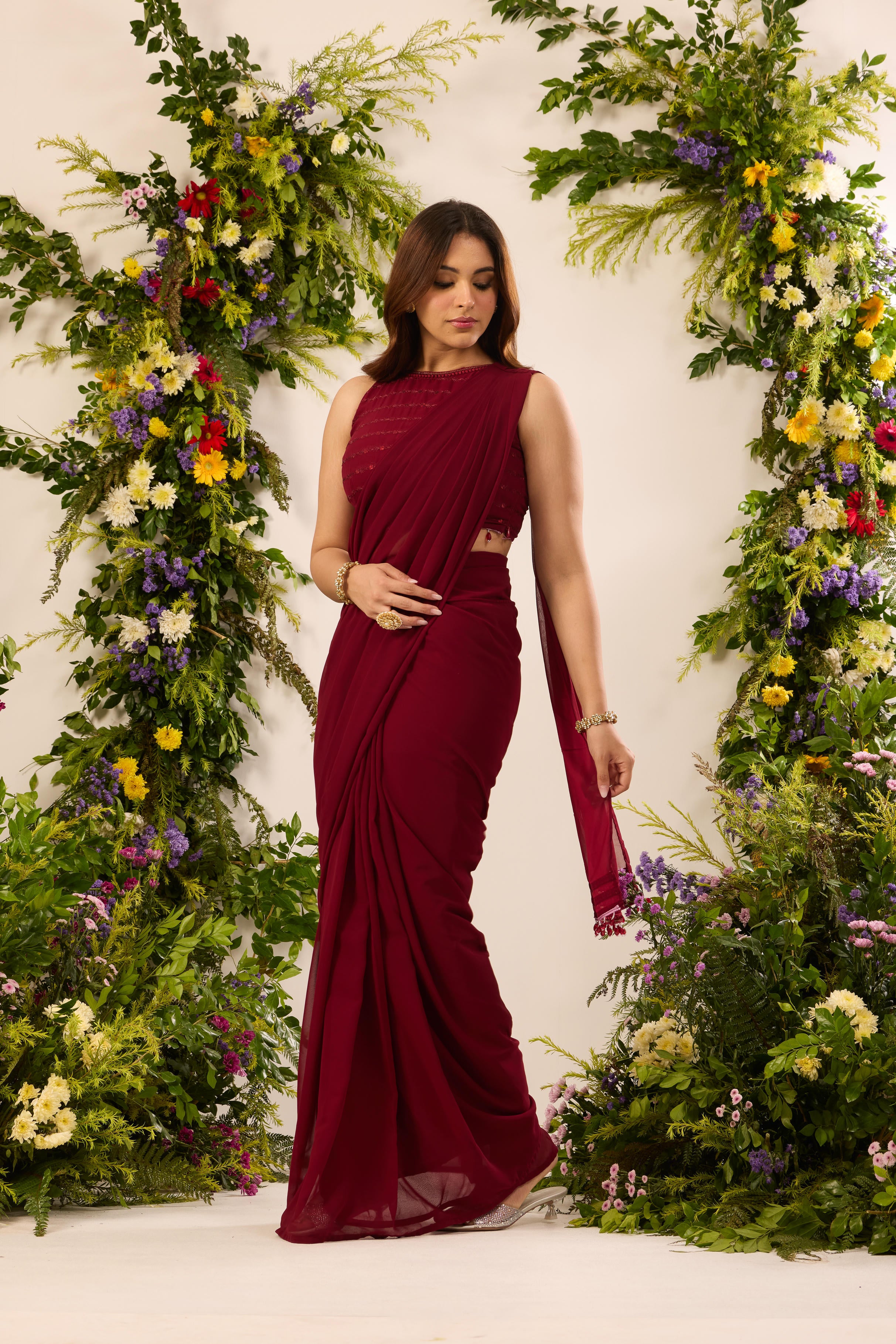 Mastaani Ruby Drape Saree Set