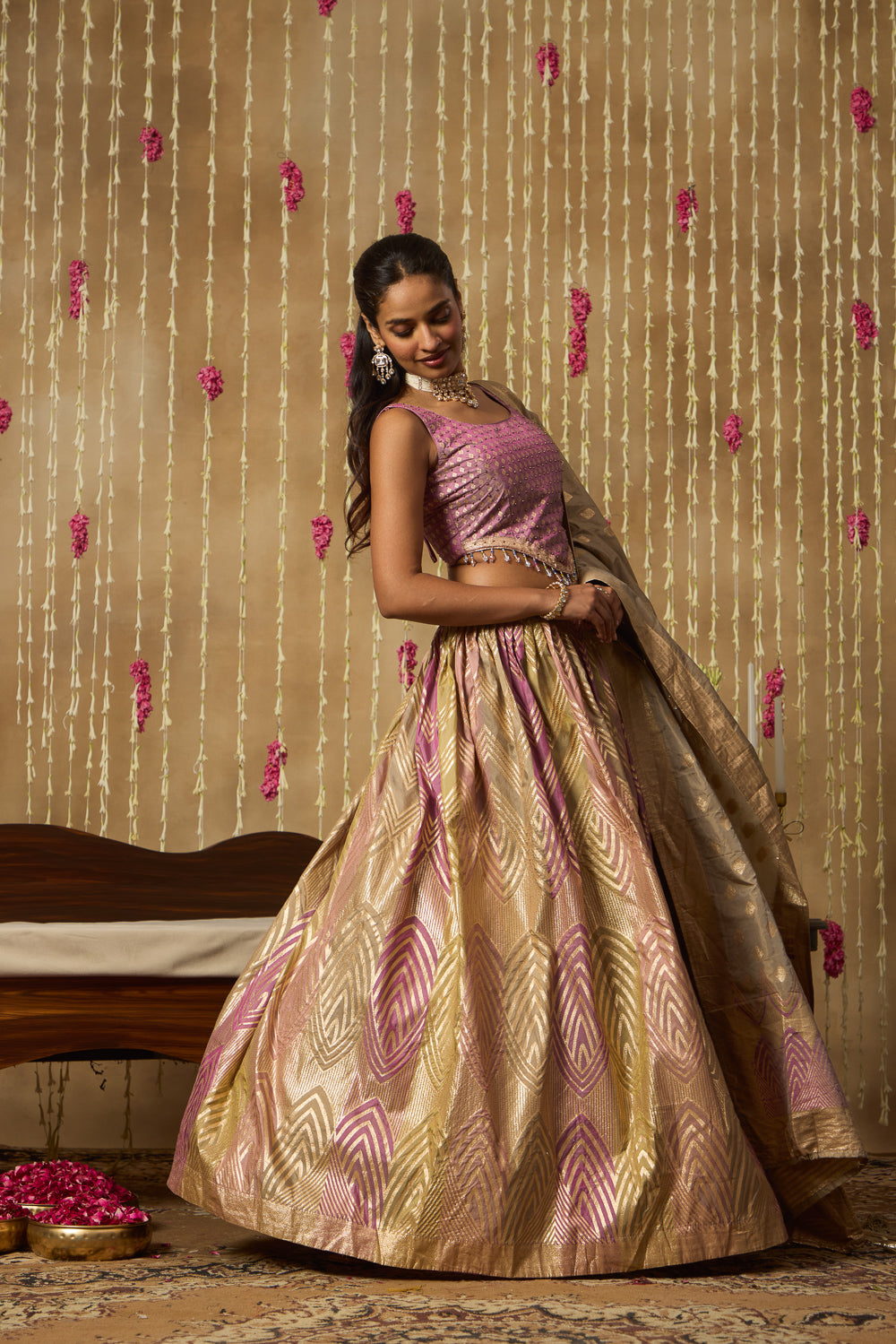 Jhoom Mauve Banarasi Lehenga Set