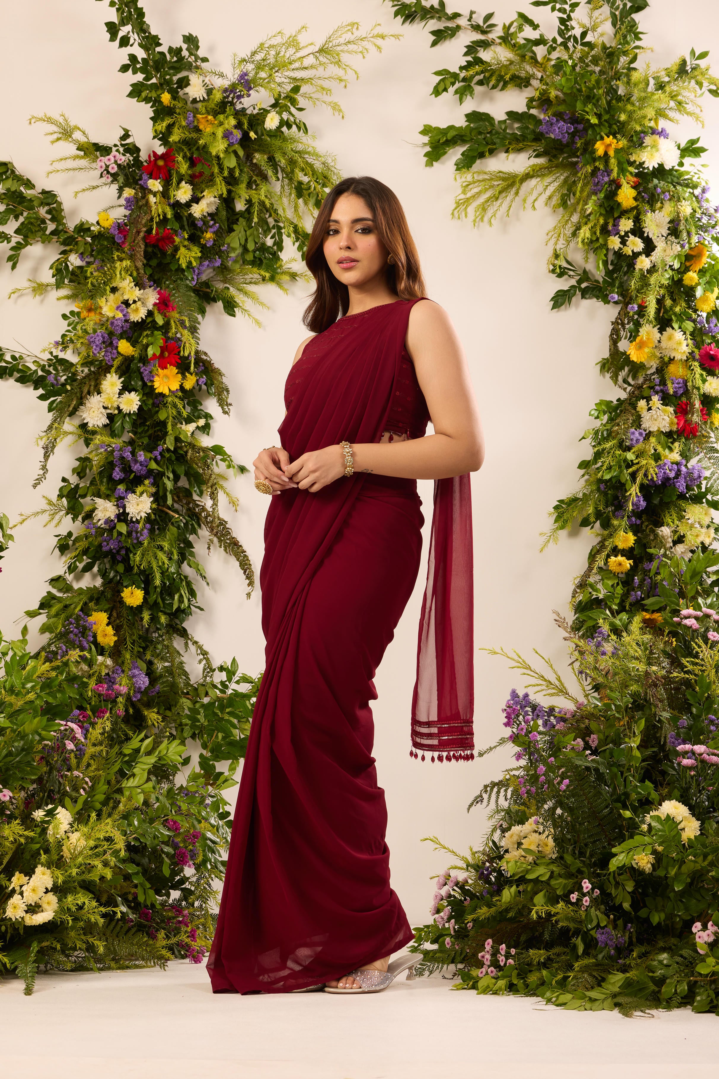 Mastaani Ruby Drape Saree Set