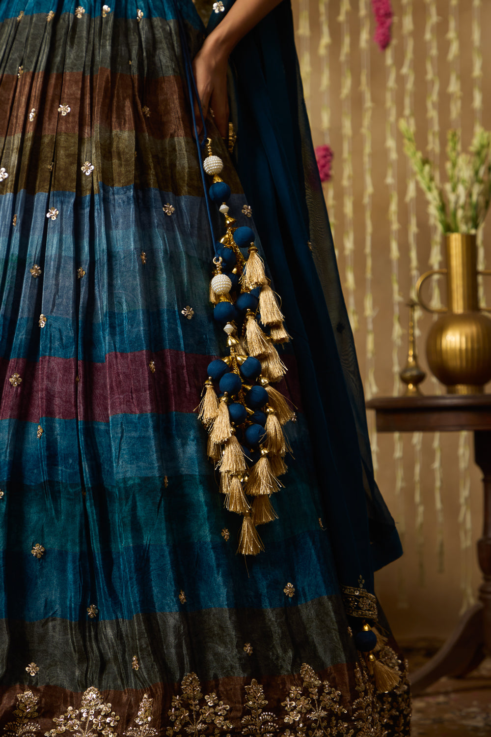 Jhoom Teal Multitone Embroidered Lehenga Set