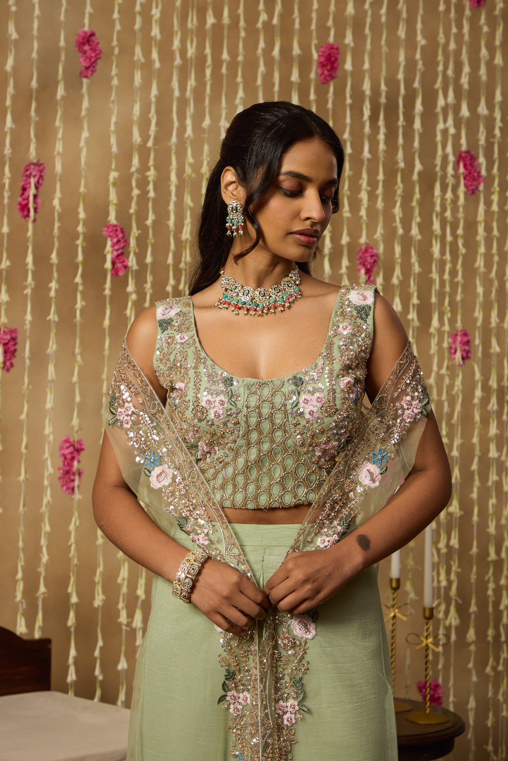 Jhoom Mint Embroidered Overlay Set