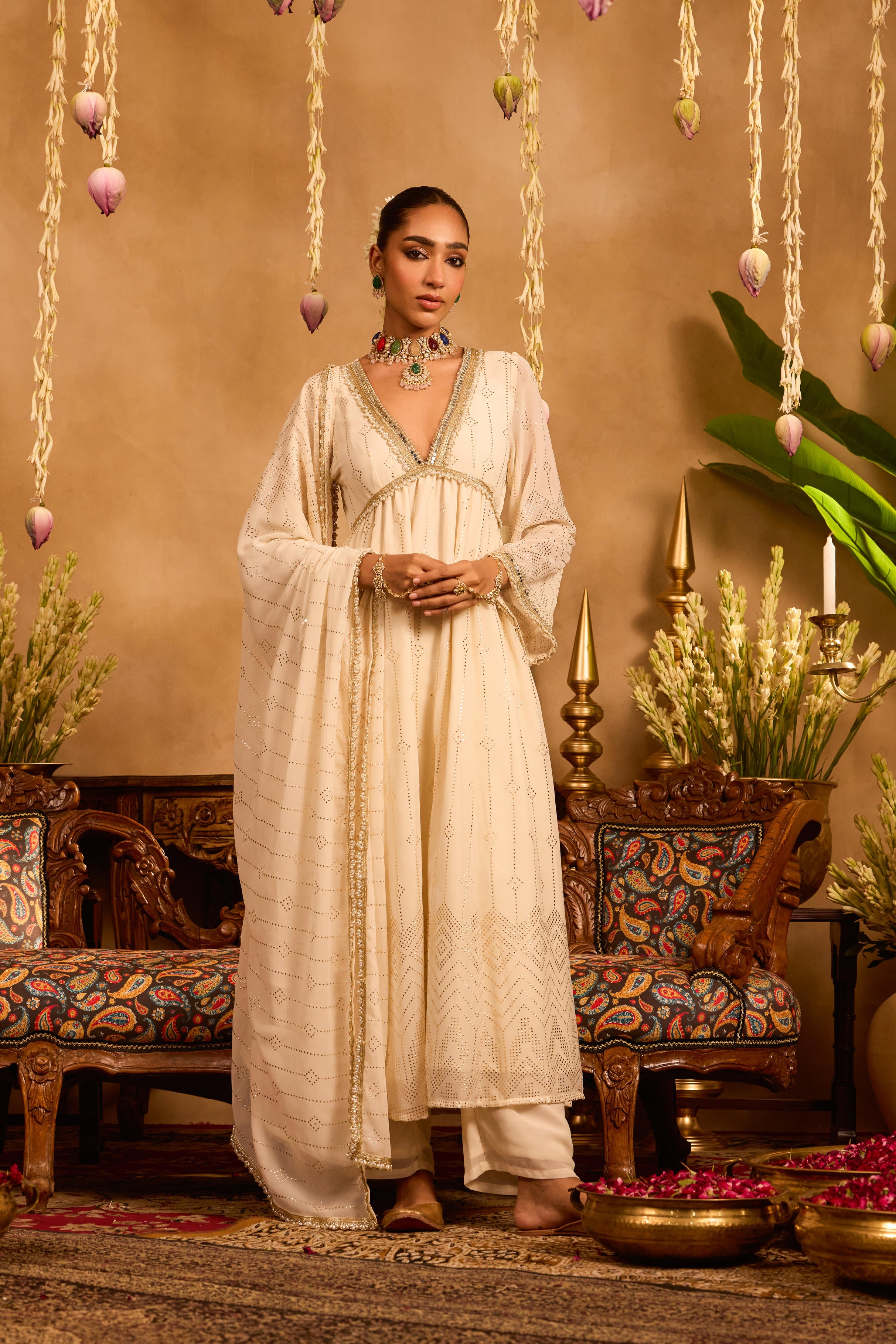 Mastaani Ivory Glow Mirrorwork Anarkali Set
