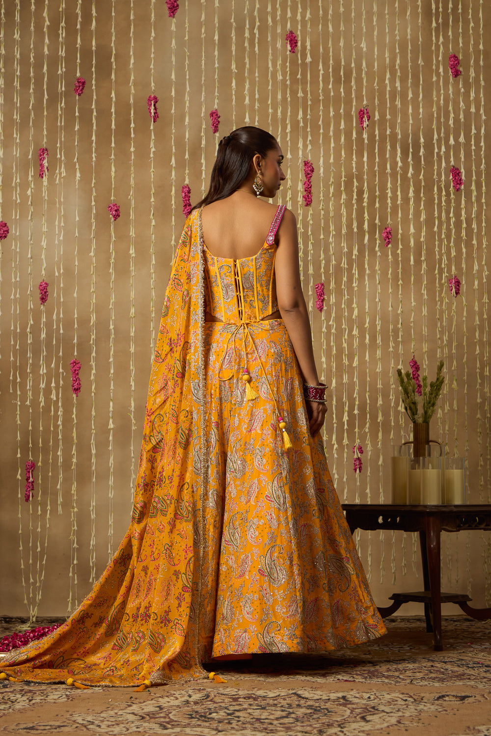 Jhoom Yellow Paisley Corset Lehenga Set