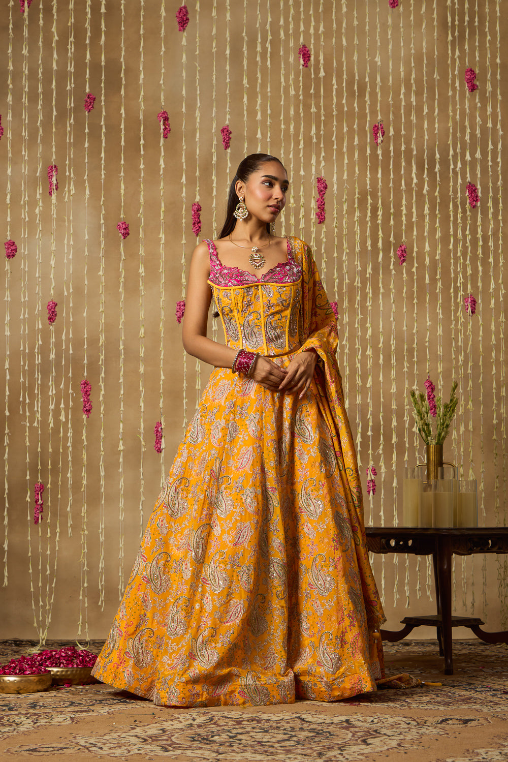 Jhoom Yellow Paisley Corset Lehenga Set