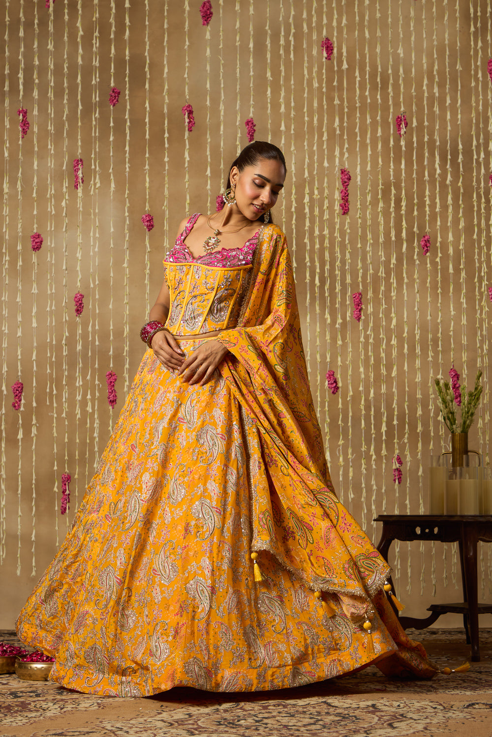 Jhoom Yellow Paisley Corset Lehenga Set
