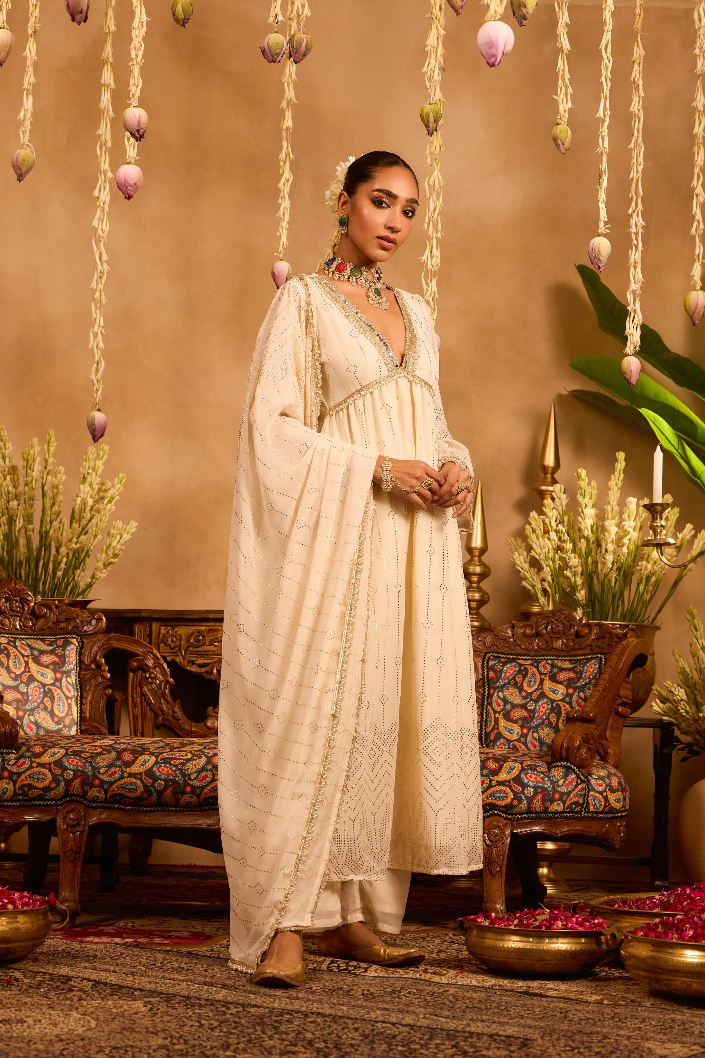 Mastaani Ivory Glow Mirrorwork Anarkali Set