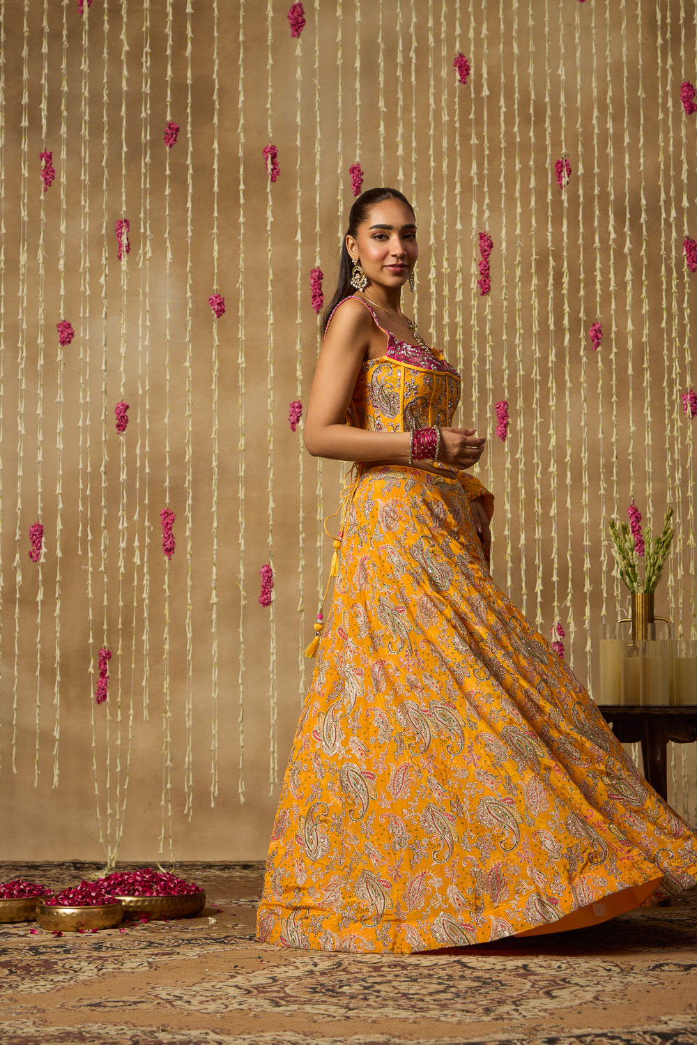 Jhoom Yellow Paisley Corset Lehenga Set