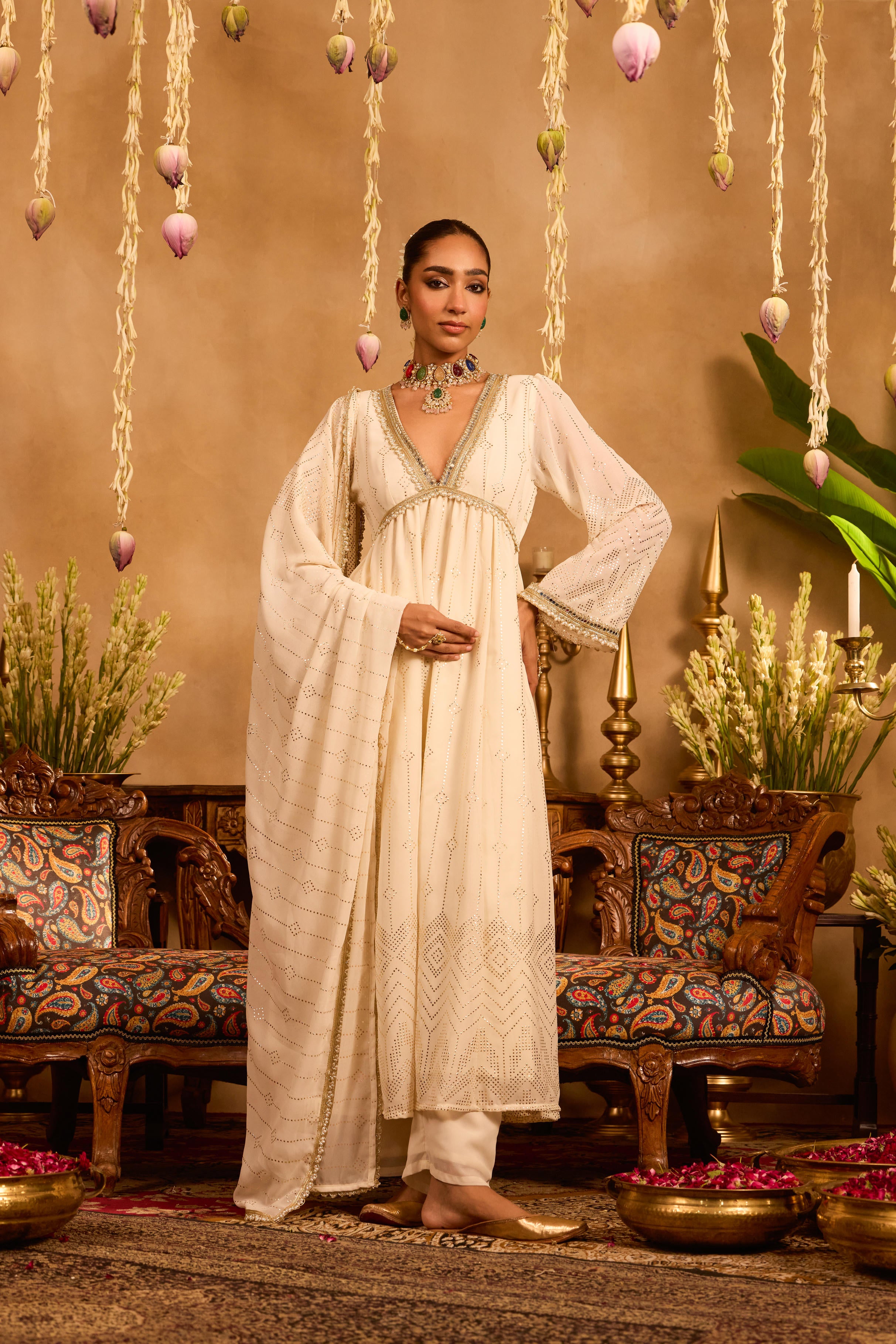 Mastaani Ivory Glow Mirrorwork Anarkali Set