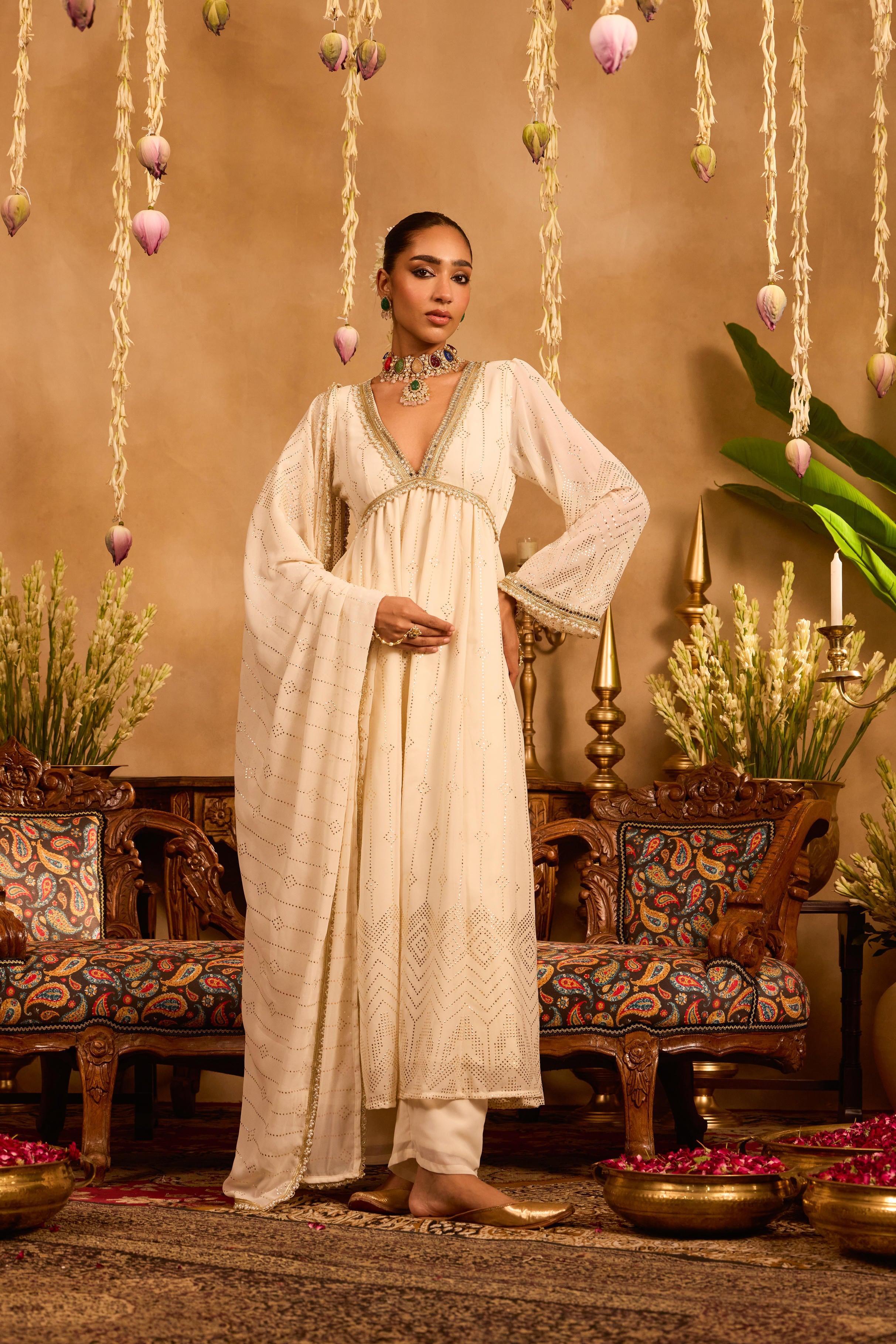 Mastaani Ivory Glow Mirrorwork Anarkali Set