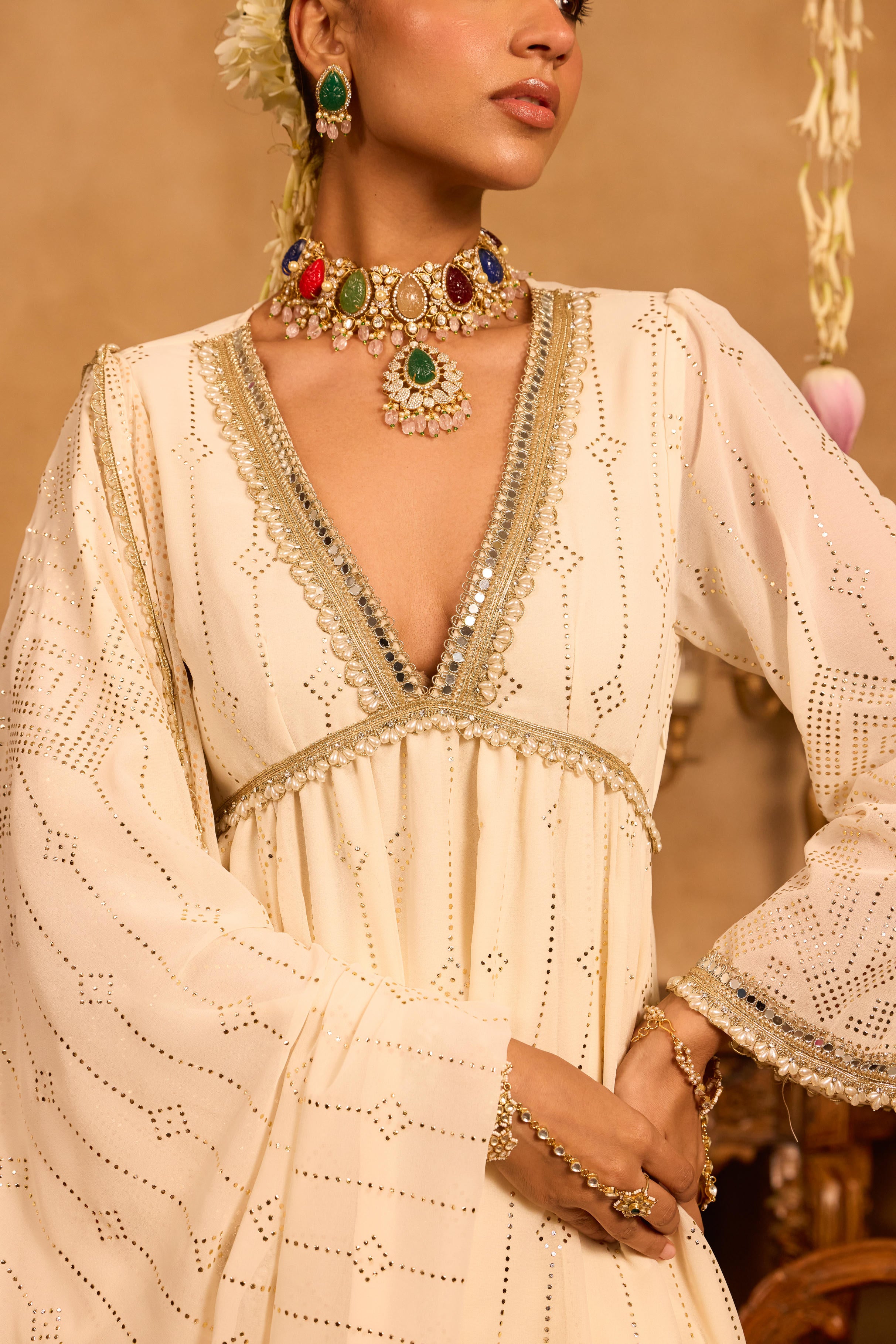 Mastaani Ivory Glow Mirrorwork Anarkali Set