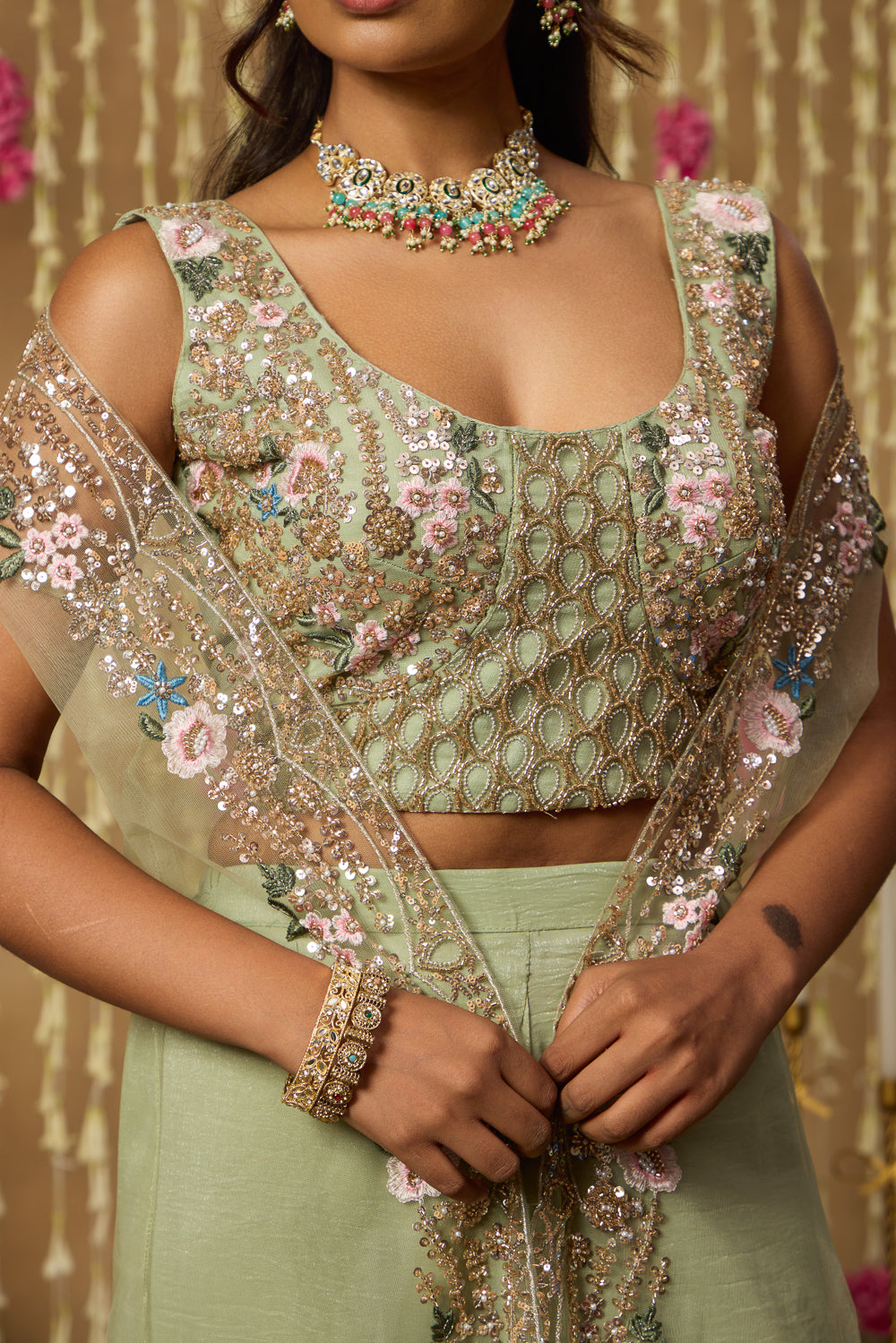 Jhoom Mint Embroidered Overlay Set